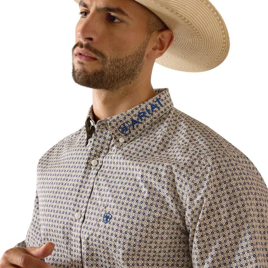 ARIAT MEN TEAM WELLES FTD LS SHRT KHAKI/ DARK BLUE 10071757 Laherradurawwnc.com