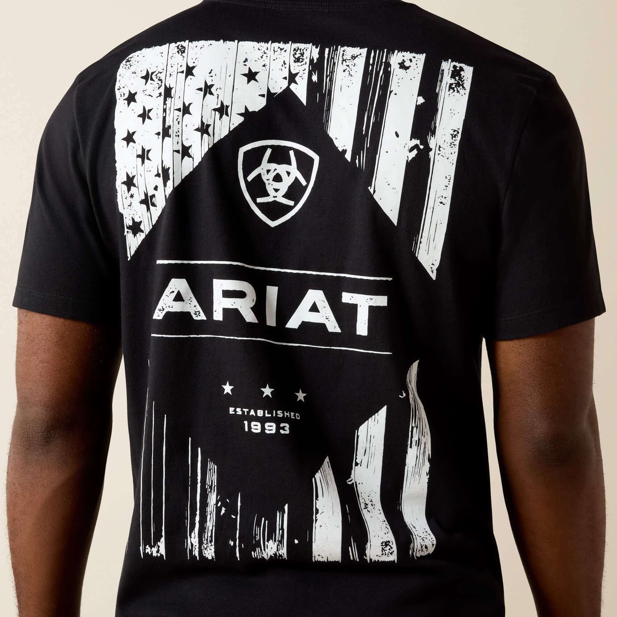 ARIAT MEN T-SHIRT WOODEN DIAMOND FLAG SS BLACK - 10062896 Laherradurawwnc.com