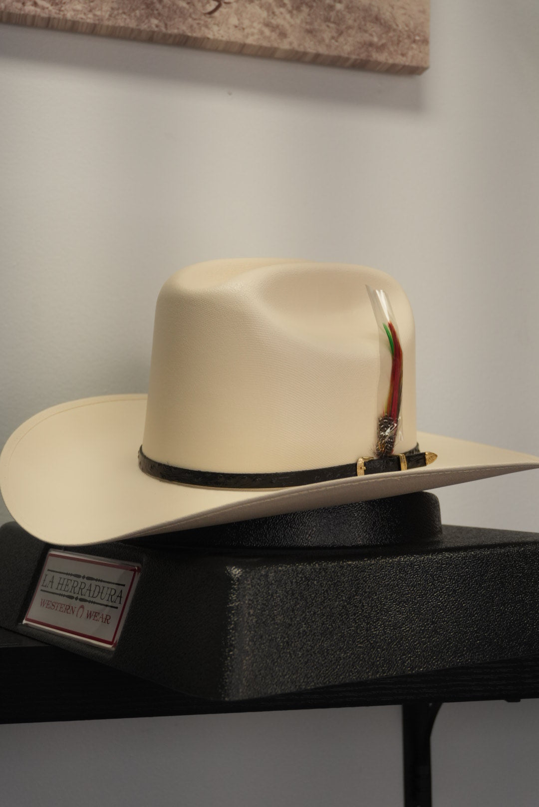 LA HERRADURA 5000X OSTRICH BLACK SMALL CROWN BRIM 3 1/2 SINALOA STYLE