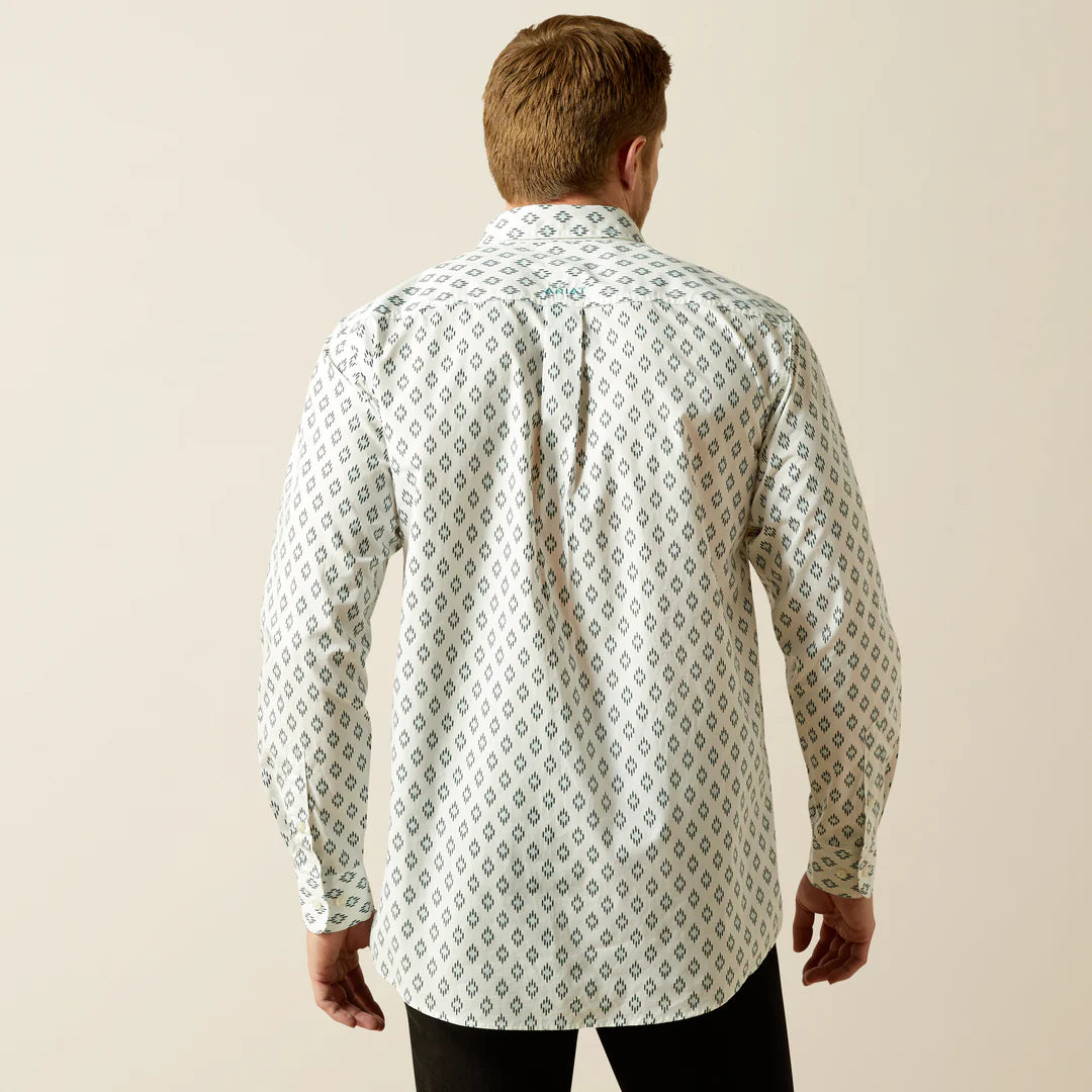 ARIAT MENS BASS FITTED WHITE BUTTON DOWN SHIRT WHITE 10062203