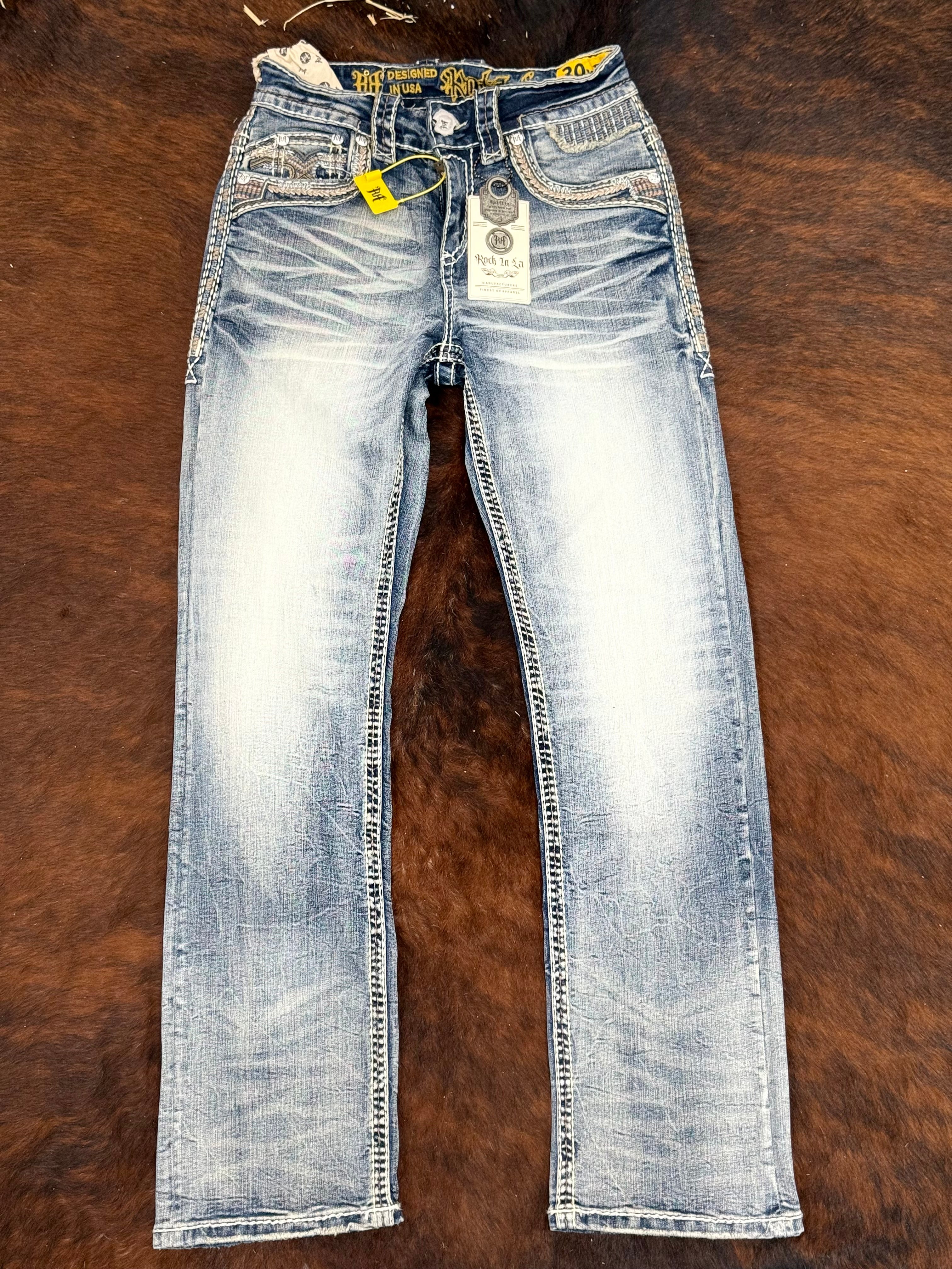 ROCK IN LA MENS LIGHT BLUE R-386 STRAIGHT LEG BOOT CUT JEANS