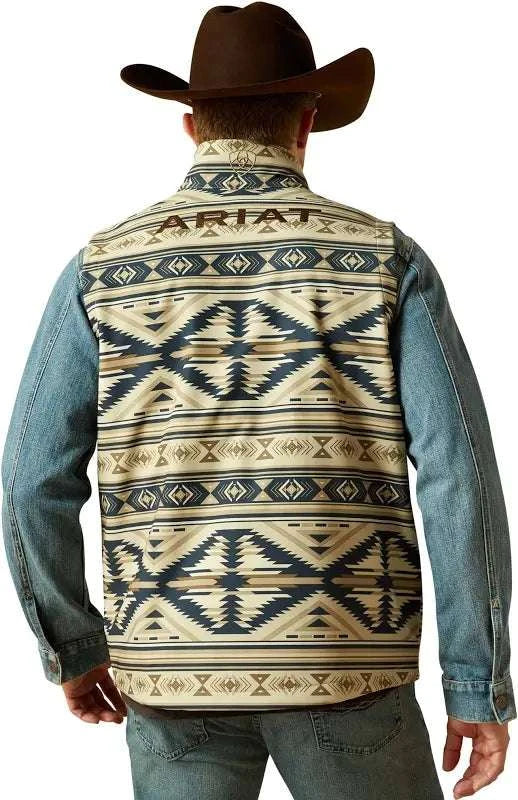 ARIAT MENS WHITE PEPPER SOUTHWEST LOGO SOFTSHELL VEST 10062590 Laherradurawwnc.com