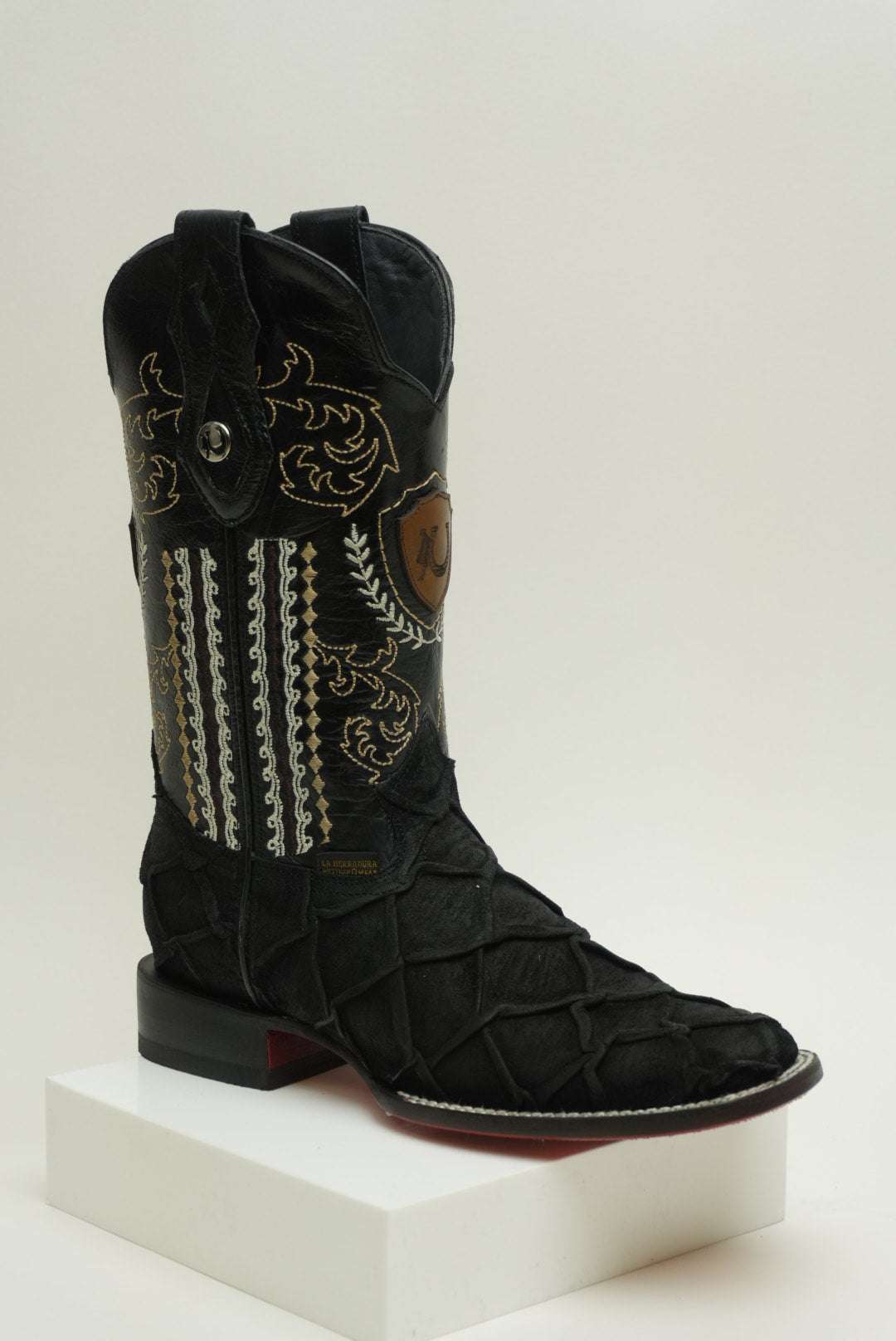 LA HERRADURA MENS DANIEL PIRARUCU DOBLILLADO GAM NEGRO RED BOTTOM SQUARE TOE BOOT Laherradurawwnc.com
