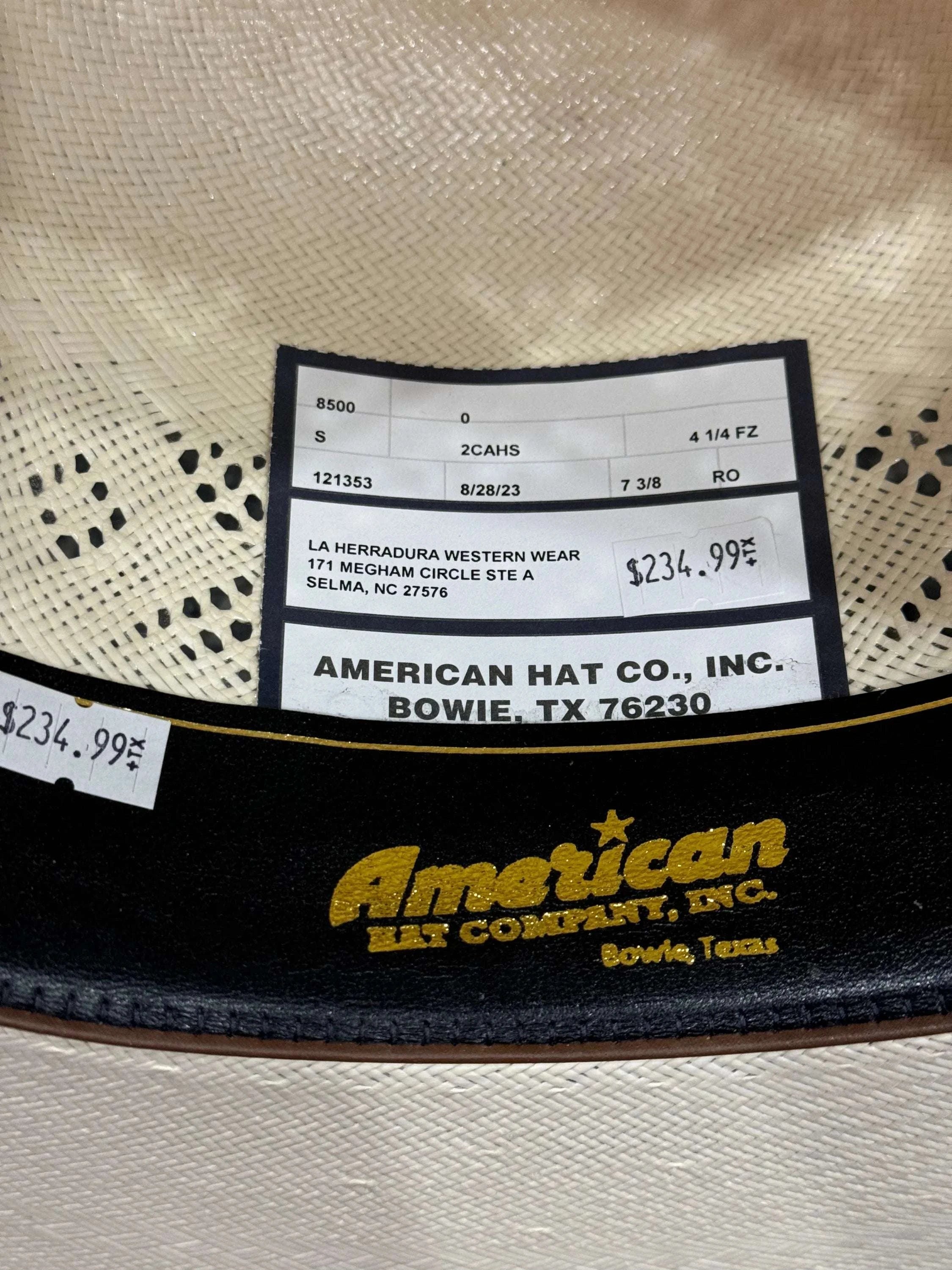 American Hat Open Crown Straw Style 8500 Tejana