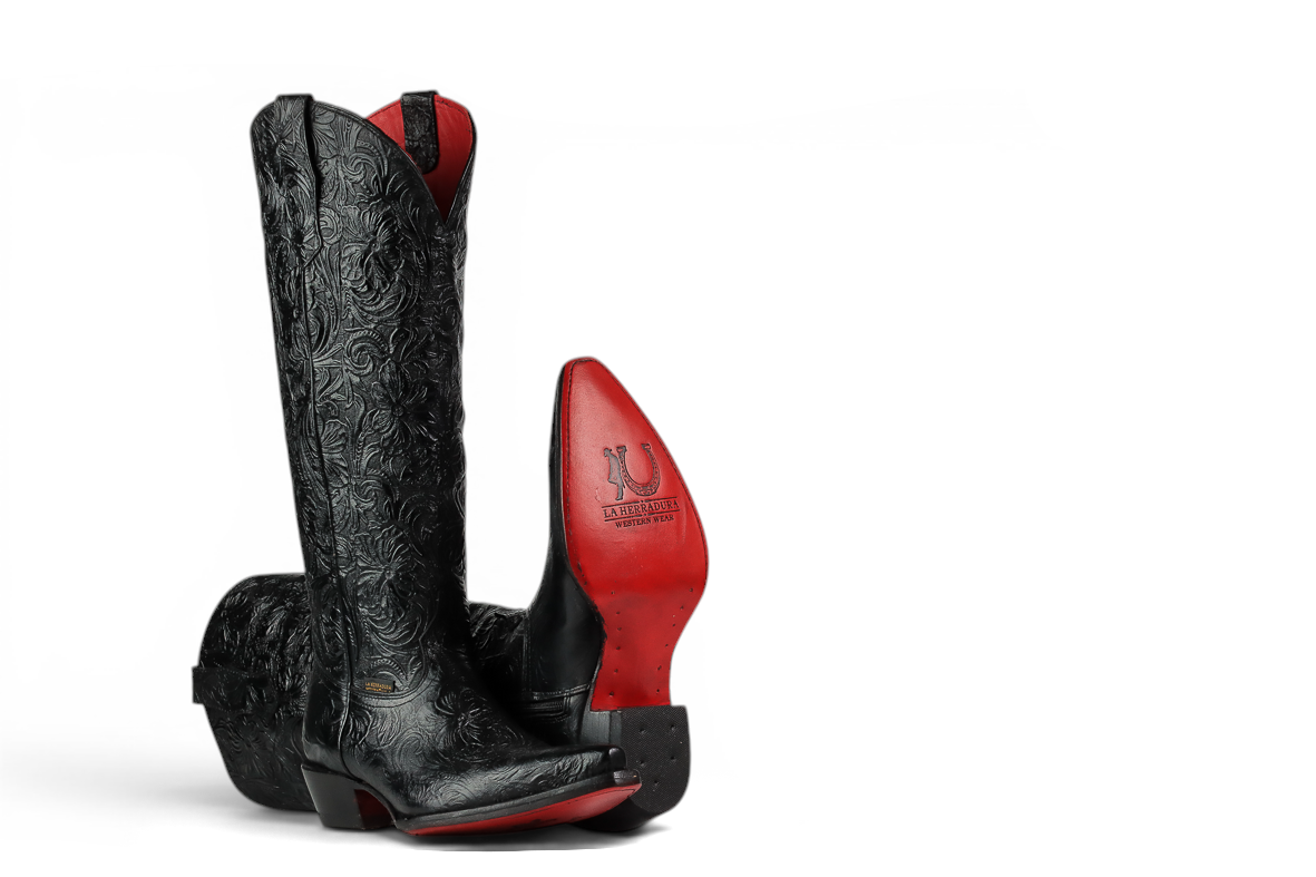 BOTAS ALTAS PARA MUJER LA HERRADURA NANCY CINCELADO NEGRO PUNTA CUADRADA