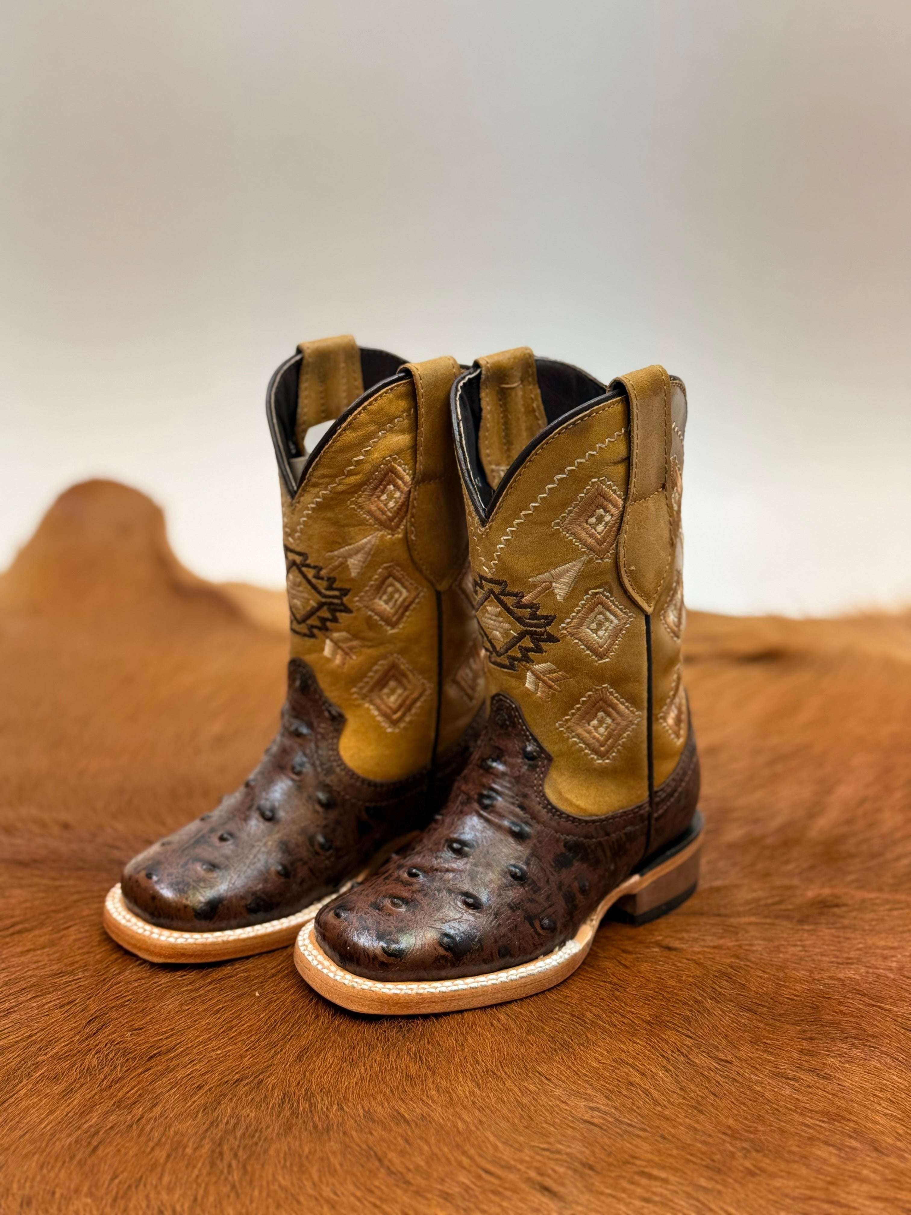 ROCKEM KIDS BROWN TUBE YELLOW PRO-RODEO OSTRICH SQ. TOE Laherradurawwnc.com