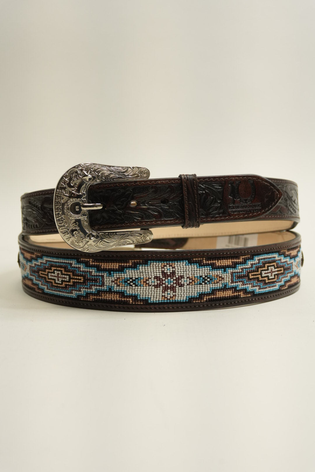 LA HERRADURA BELT AZTEC BROWN/ BLUE WITH WHITE NEW DESIGN