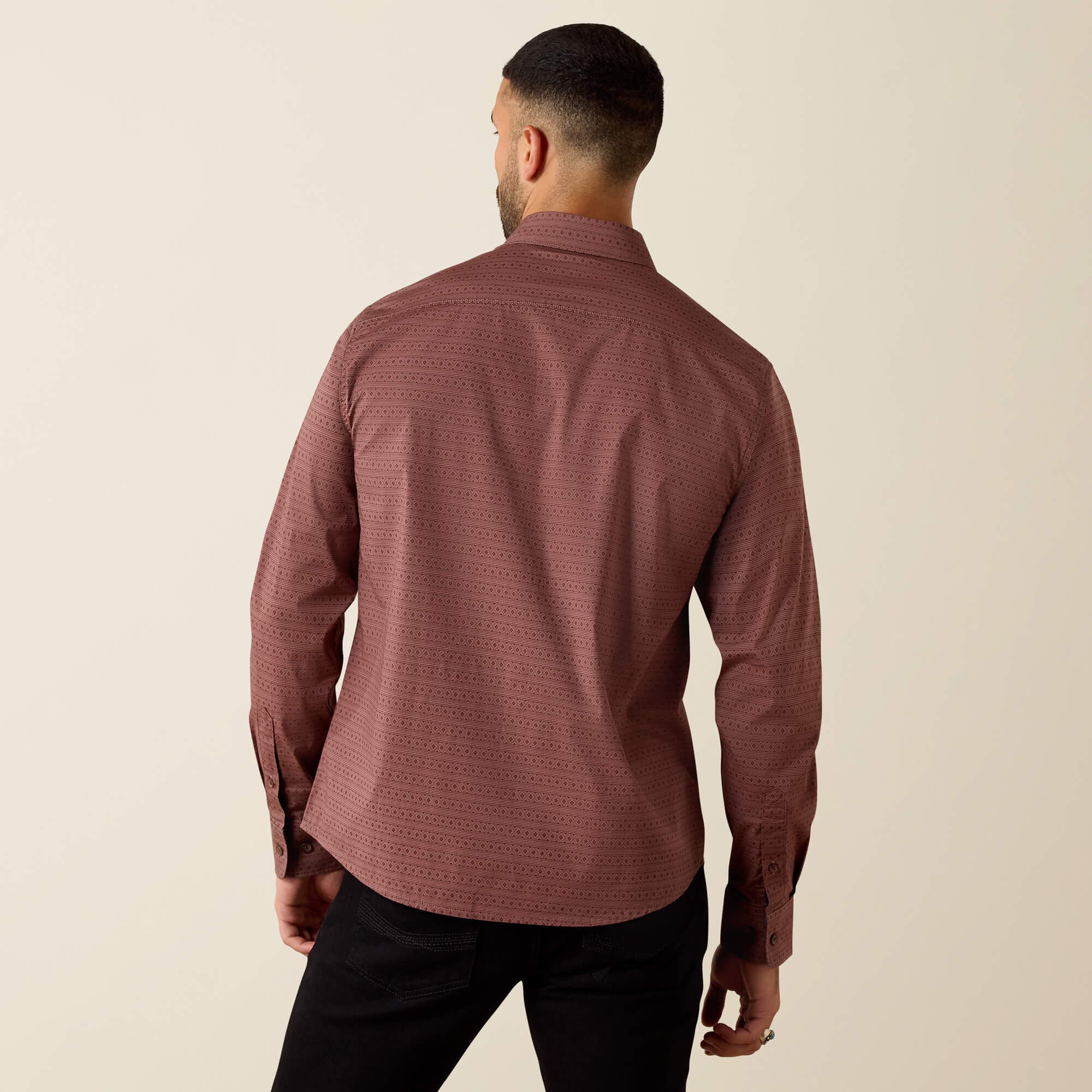 ARIAT MENS SHIRT MODERN SLIM FIT ROSE TAUPE GEO STRIPE 10072730