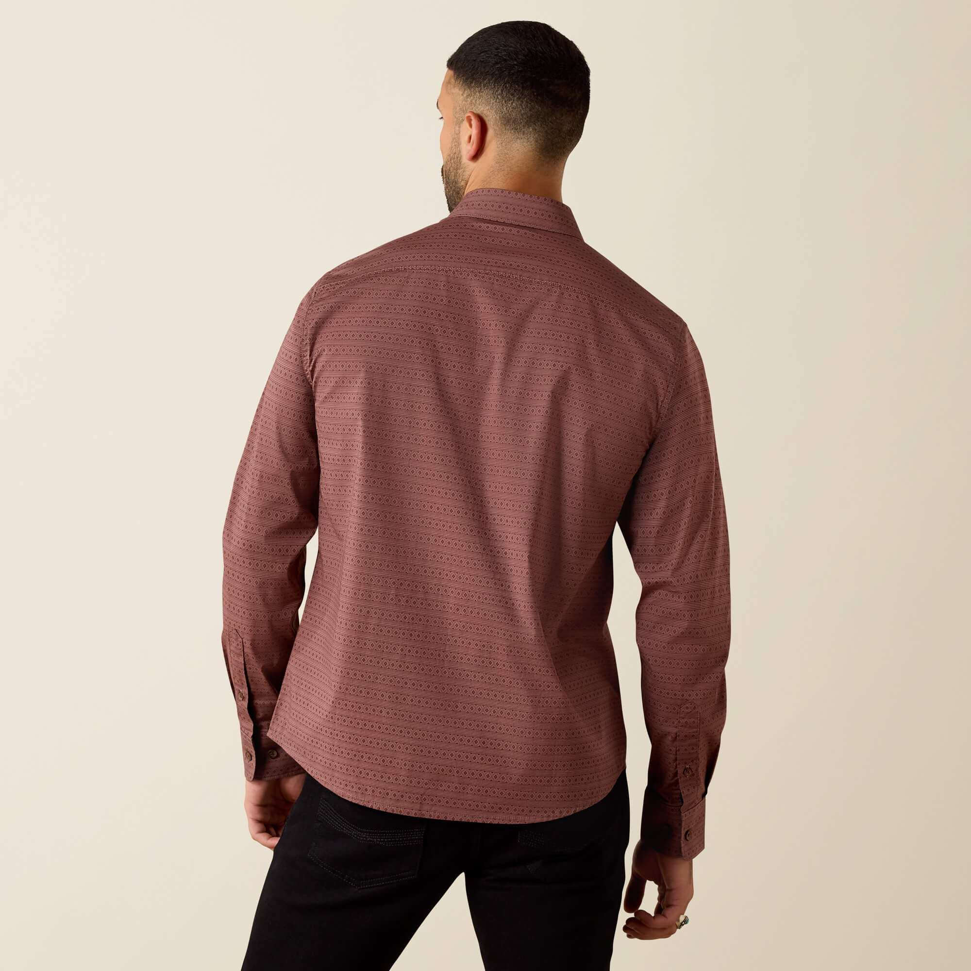 ARIAT MENS SHIRT MODERN SLIM FIT ROSE TAUPE GEO STRIPE 10072730 Laherradurawwnc.com
