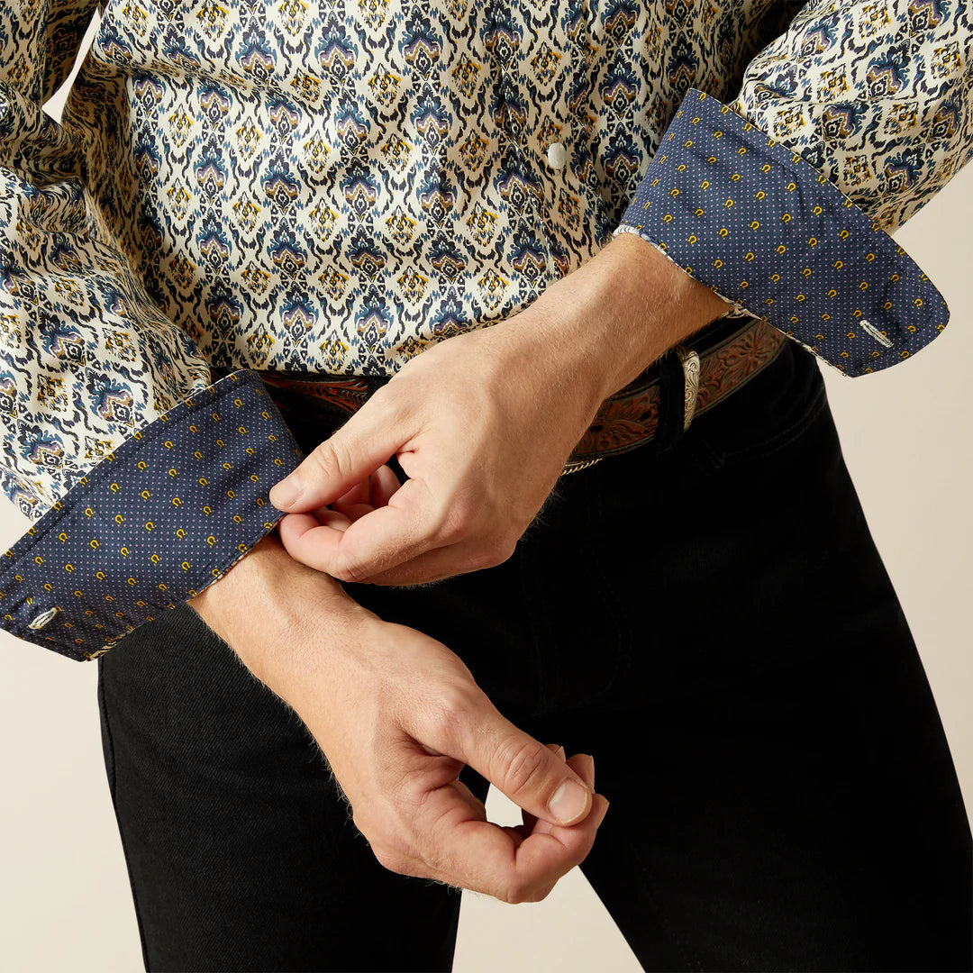 ARIAT MENS WRINKLE FREE DAMON LONG SLEEVE SHIRT CREAM 10062192