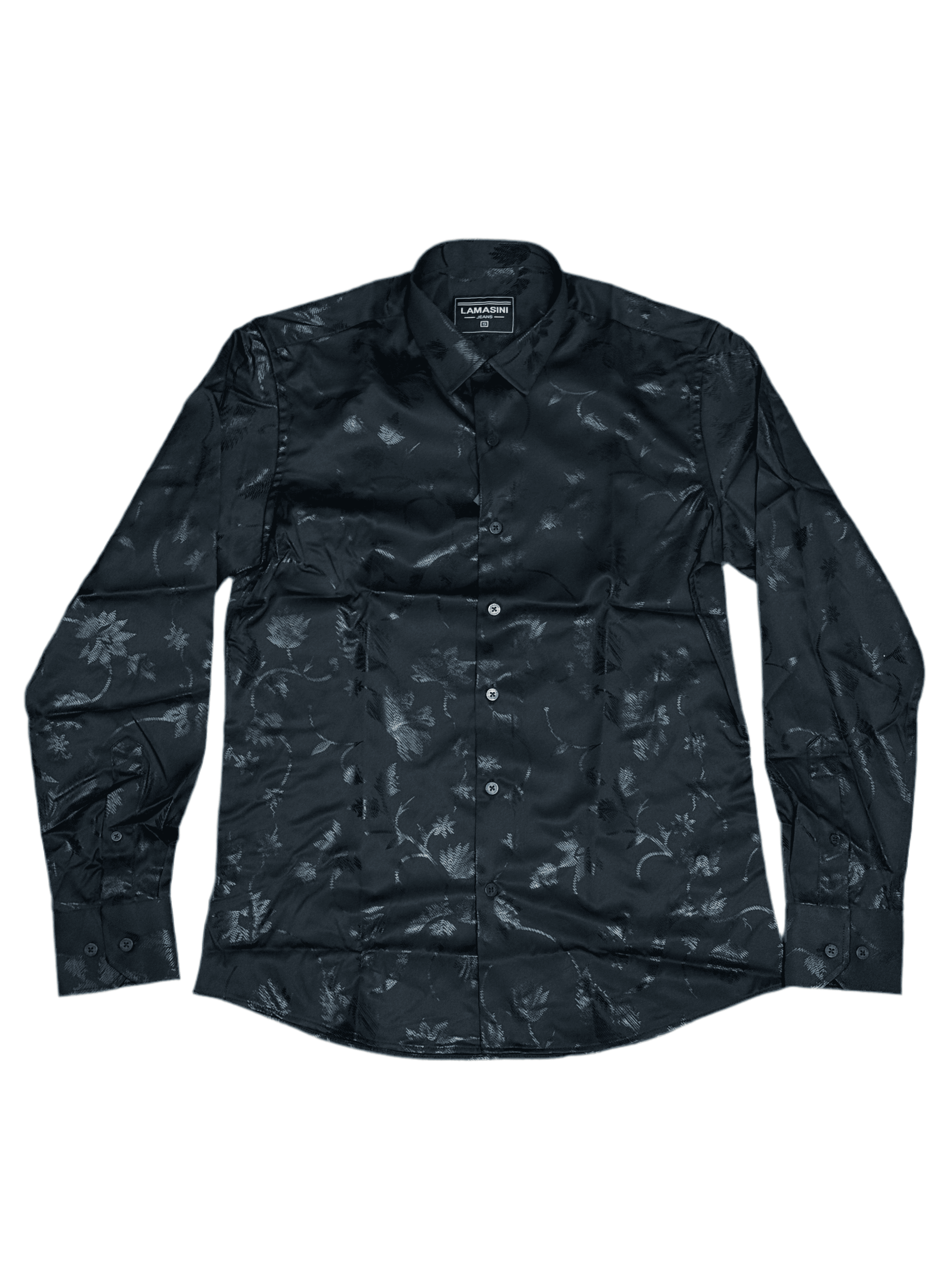 LAMASINI MENS SHIRT MODERN FIT STRETCH FOIL FASHION BLACK SHIRT - LAM4477 Laherradurawwnc.com
