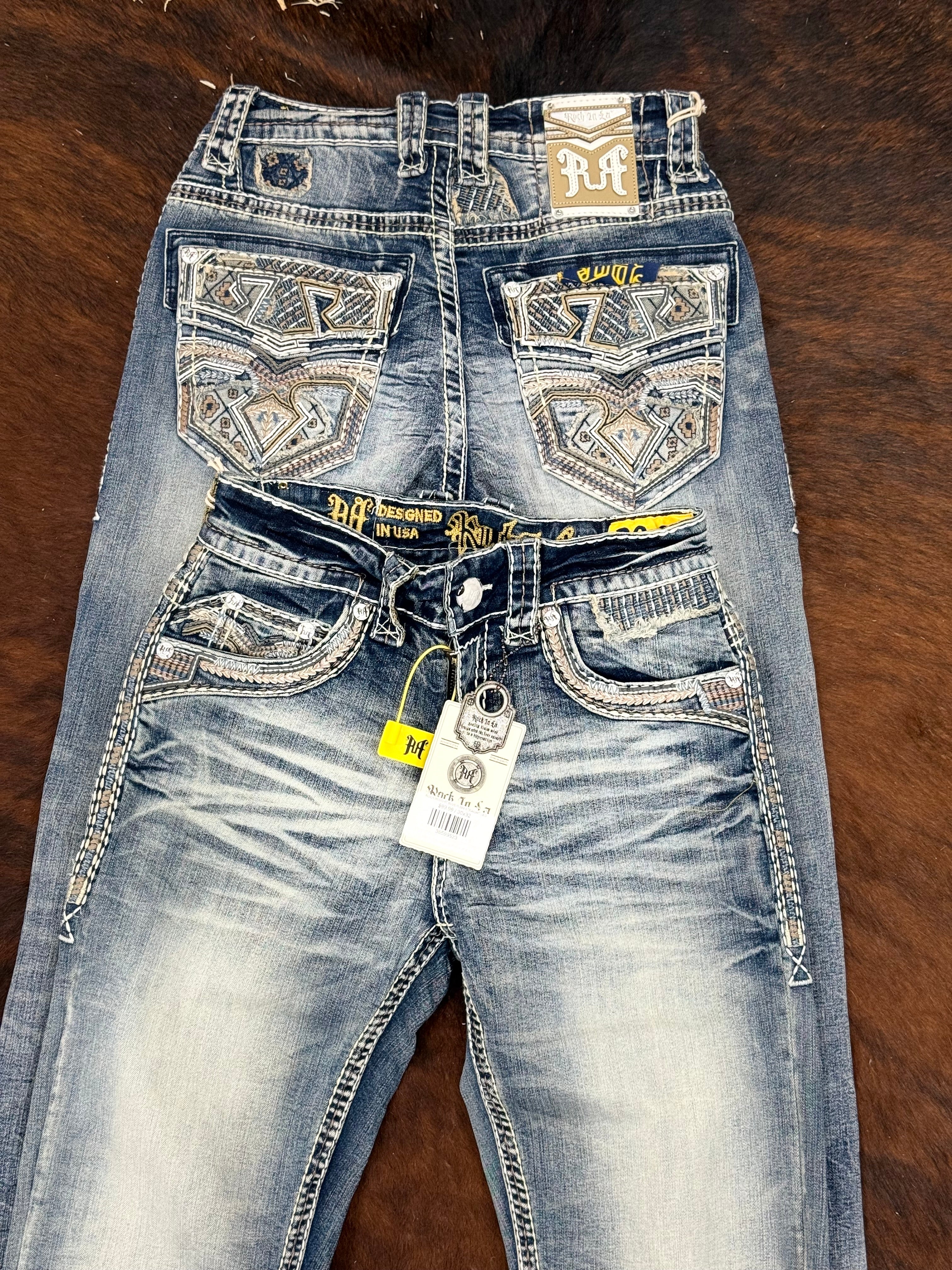 ROCK IN LA MENS LIGHT BLUE R-386 STRAIGHT LEG BOOT CUT JEANS