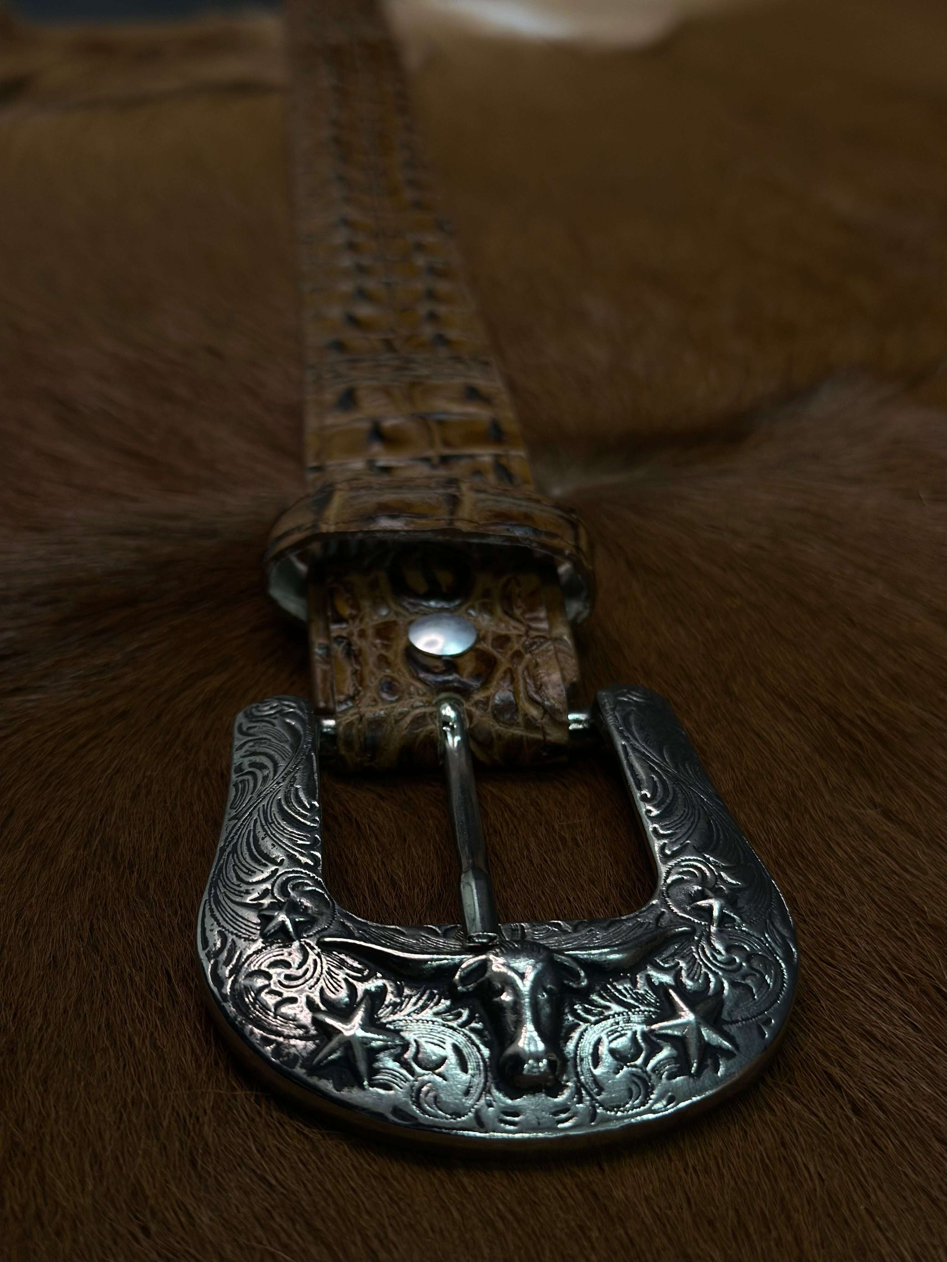 ROCKEM UNISEX CAIMAN SKIN DARK TAN BELT Laherradurawwnc.com