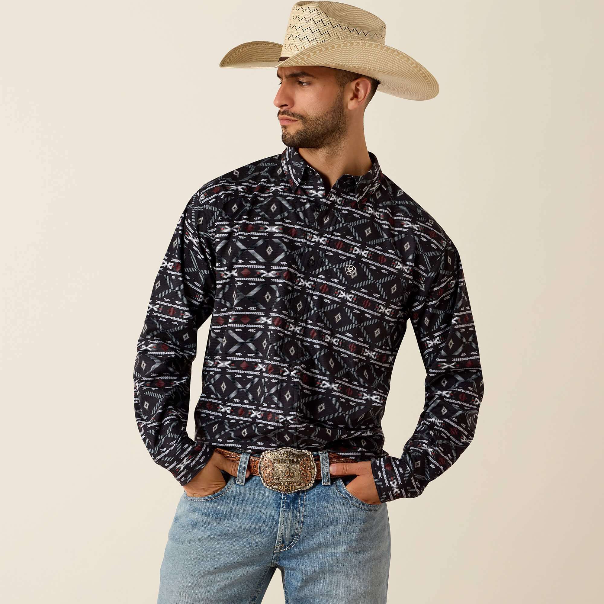 ARIAT MENS BLACK TAYLOR LS SHIRT -10071663 Laherradurawwnc.com