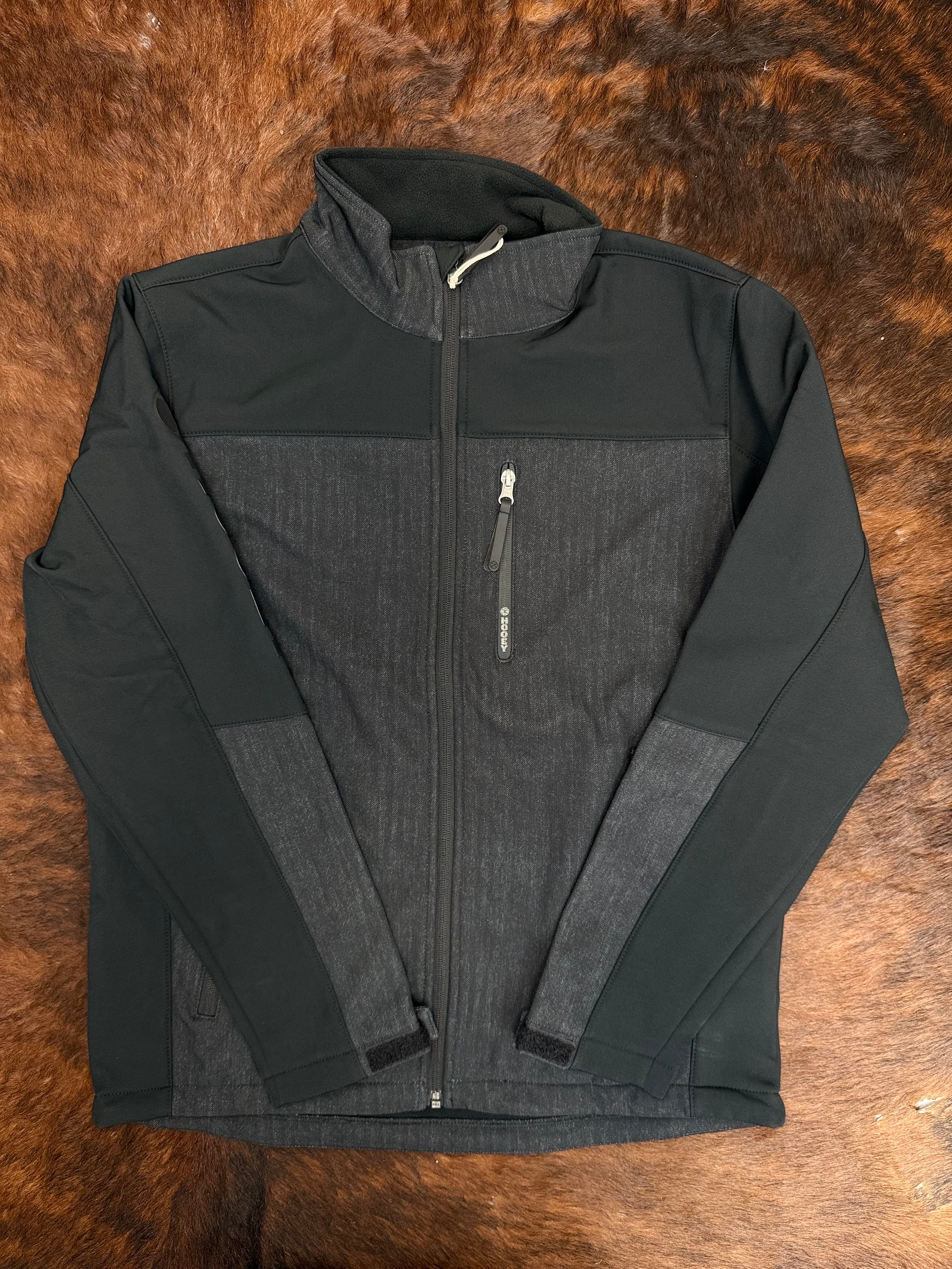 HOOEY JACKSON SOFTSHELL JACKET MENS HEATHER BLACK FULL ZIP JACKET WITH BLACK YOKE AND SLEEVES HJ169BK