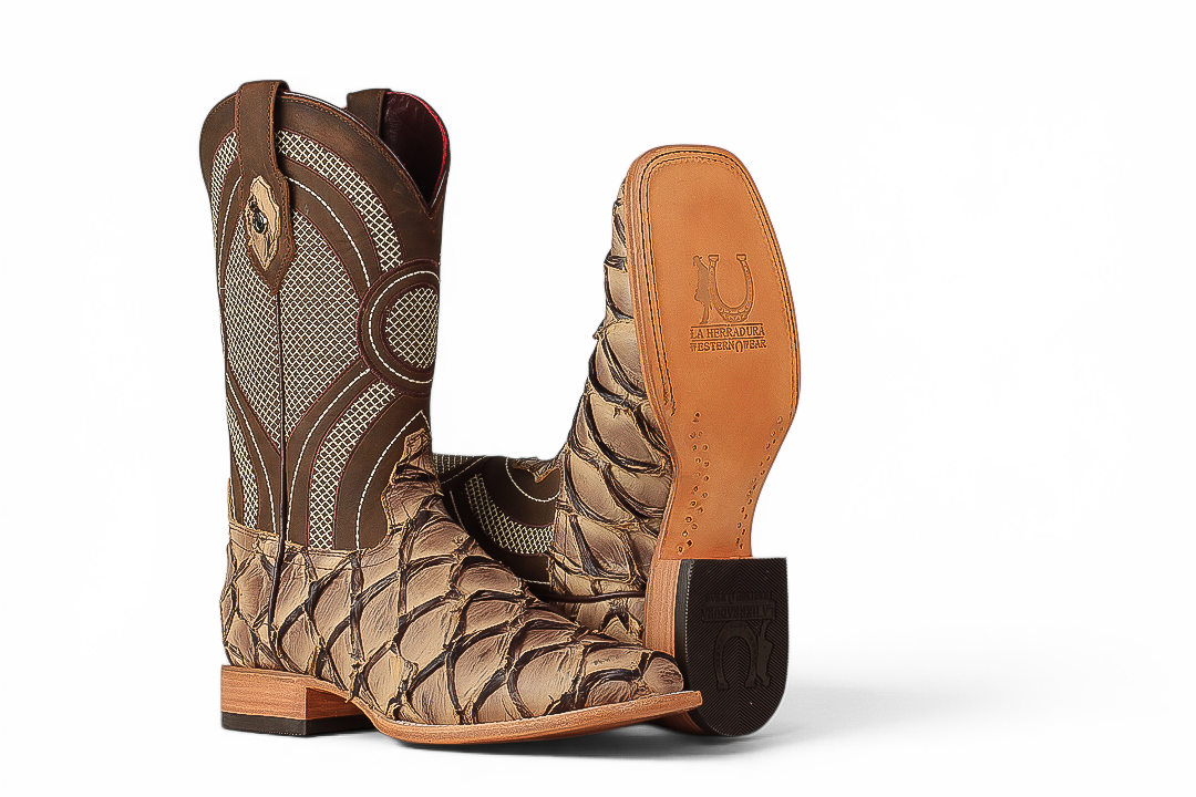 LA HERRADURA LH008 MEN’S BOOTS EXOTIC-RANCHERA FISH PALE TAN SQ TOE EE