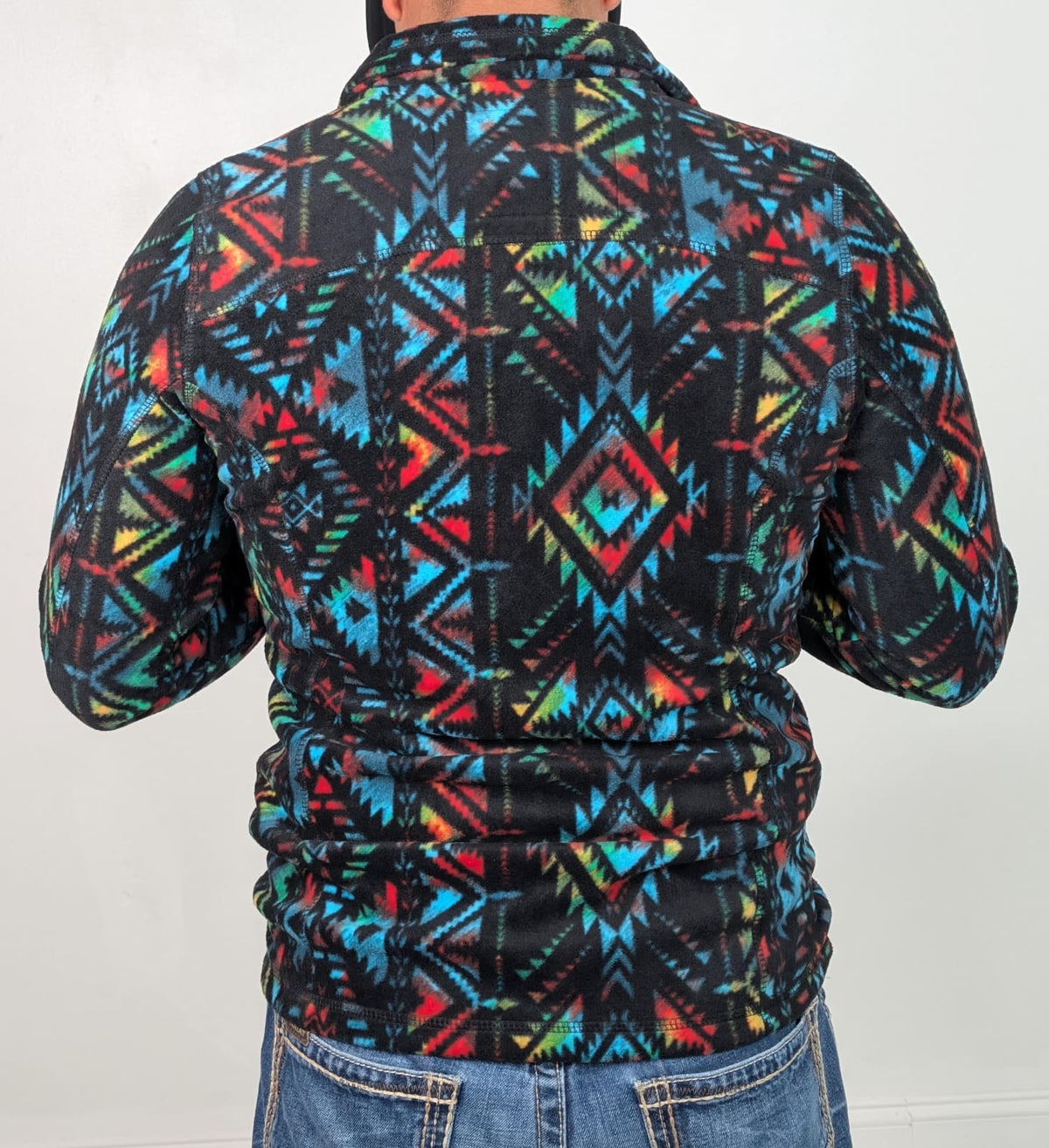 ROCK & ROLL MEN AZTEC BLACK PRINTED ZIPPUP FLEECE JACKET PRM092RZXZ