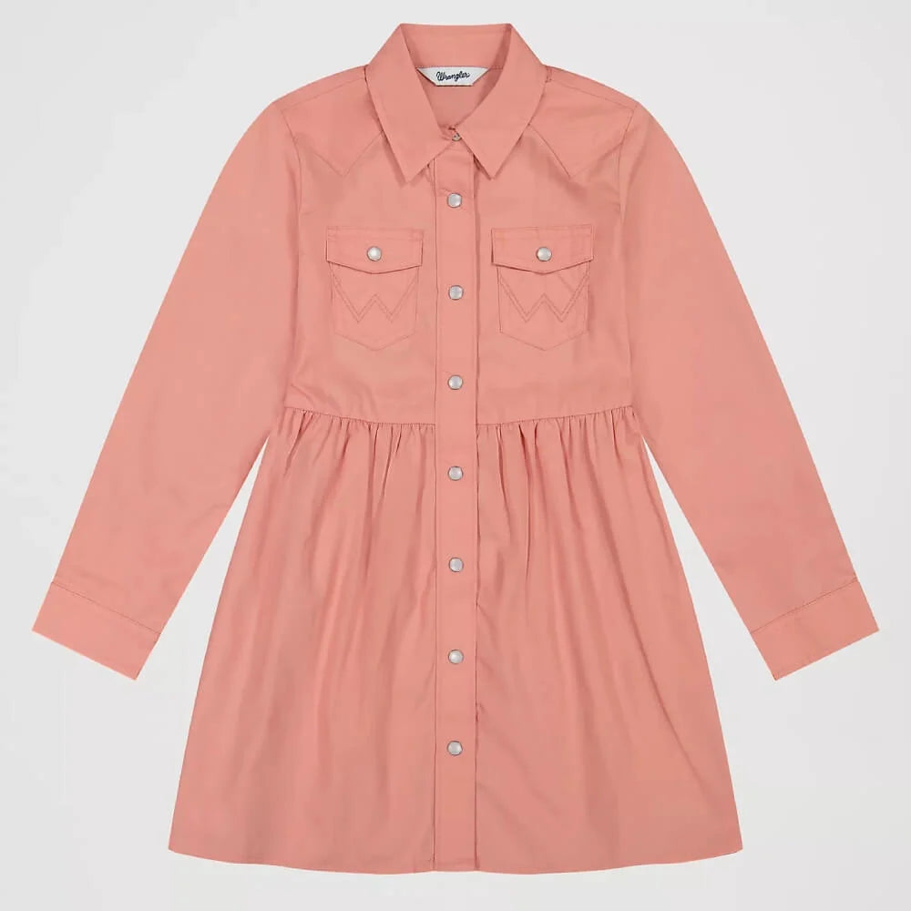 GIRLS LONG SLEEVE WRANGLER PINK DRESS - 112382659