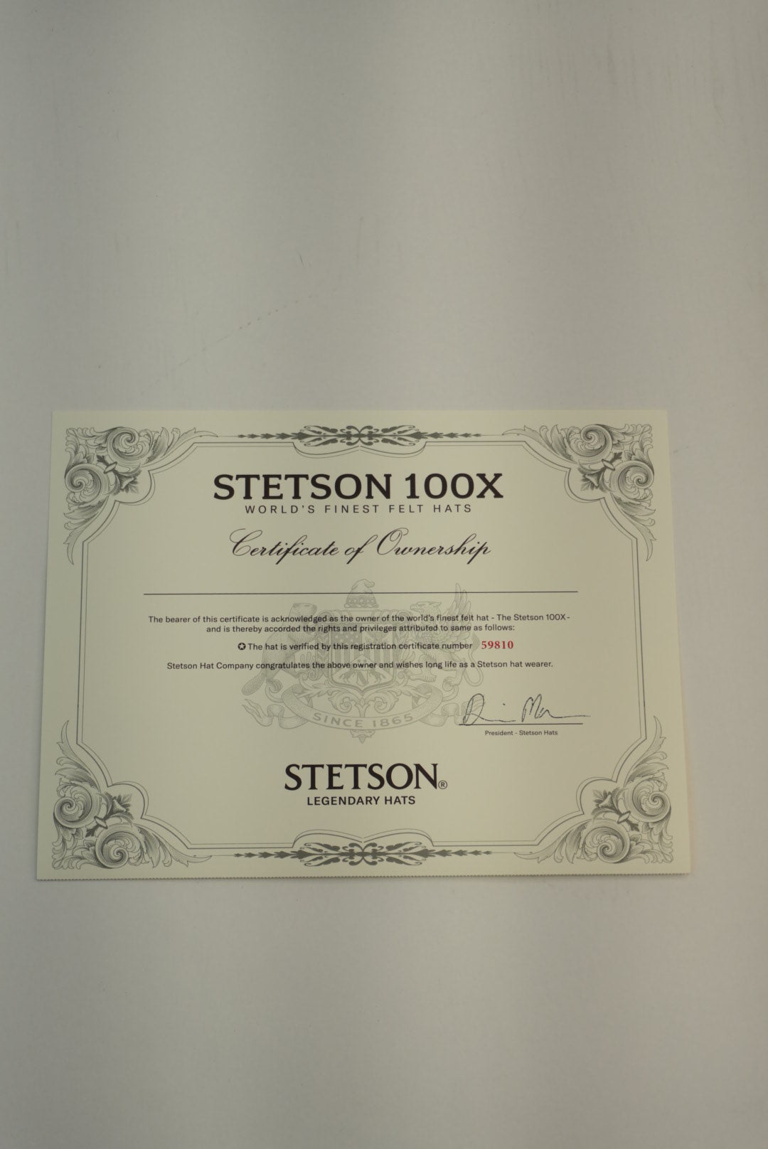 STETSON EL PRESIDENTE 100X MIST GREY COPA CHICA