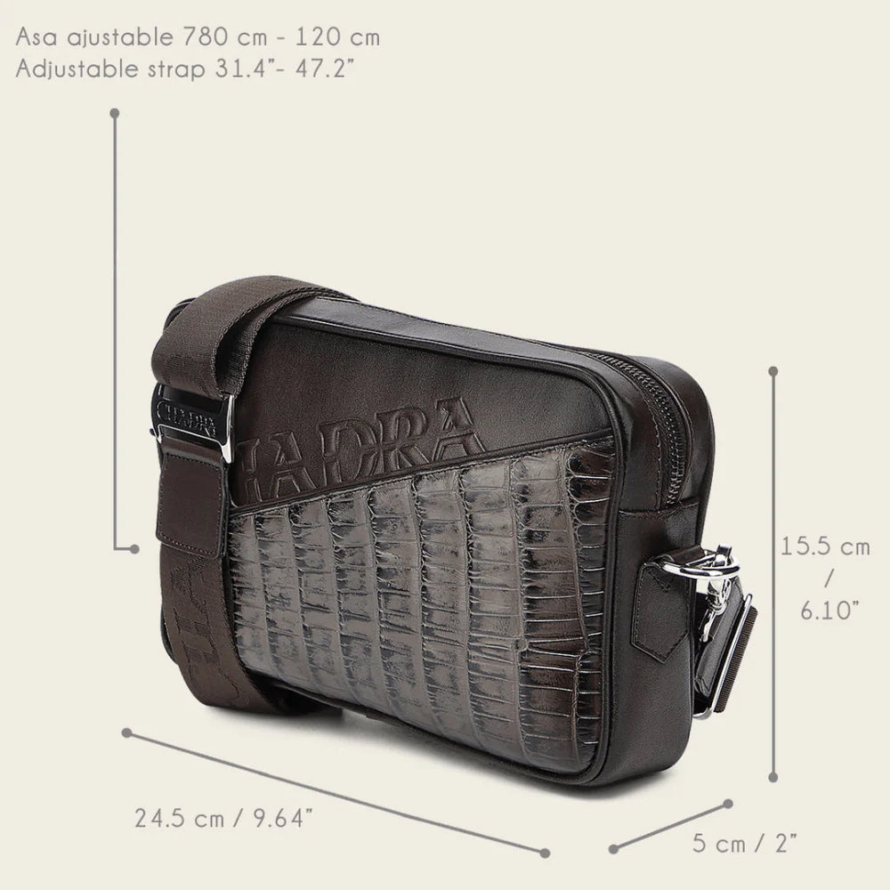 BOLSA CUADRA MENS ALLIGATOR CERDENA CAFE LASER ZIP DU729