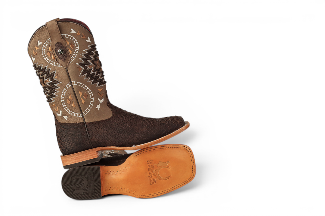 LA HERRADURA LH009 MEN’S BOOTS EXOTIC-RANCHERA PYTHON BROWN NOBUCK SQ TOE EE