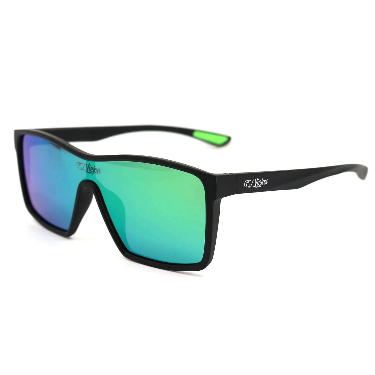 green reflective Sunglasses with black frames