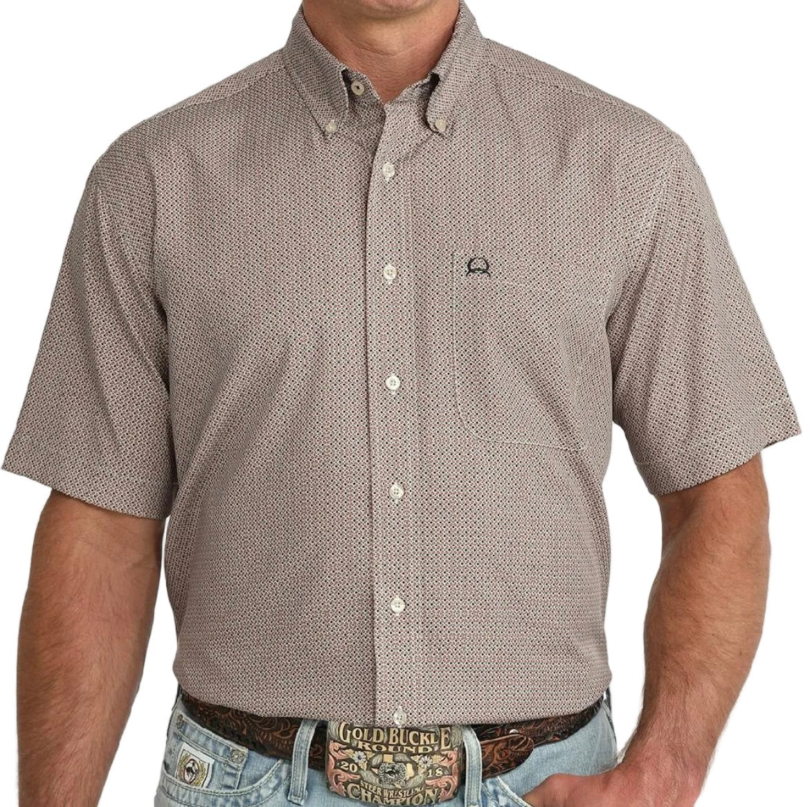 CINCH MENS BROWN PRINT ARENAFLEX SHORT SLEEVE SHIRT - MTW1725006