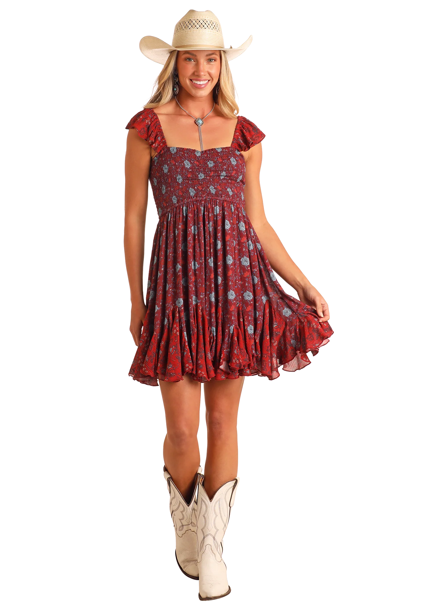 ROCK & ROLL WOMEN'S PATCH PRINT MINI DRESS WINE -BWD0R08132