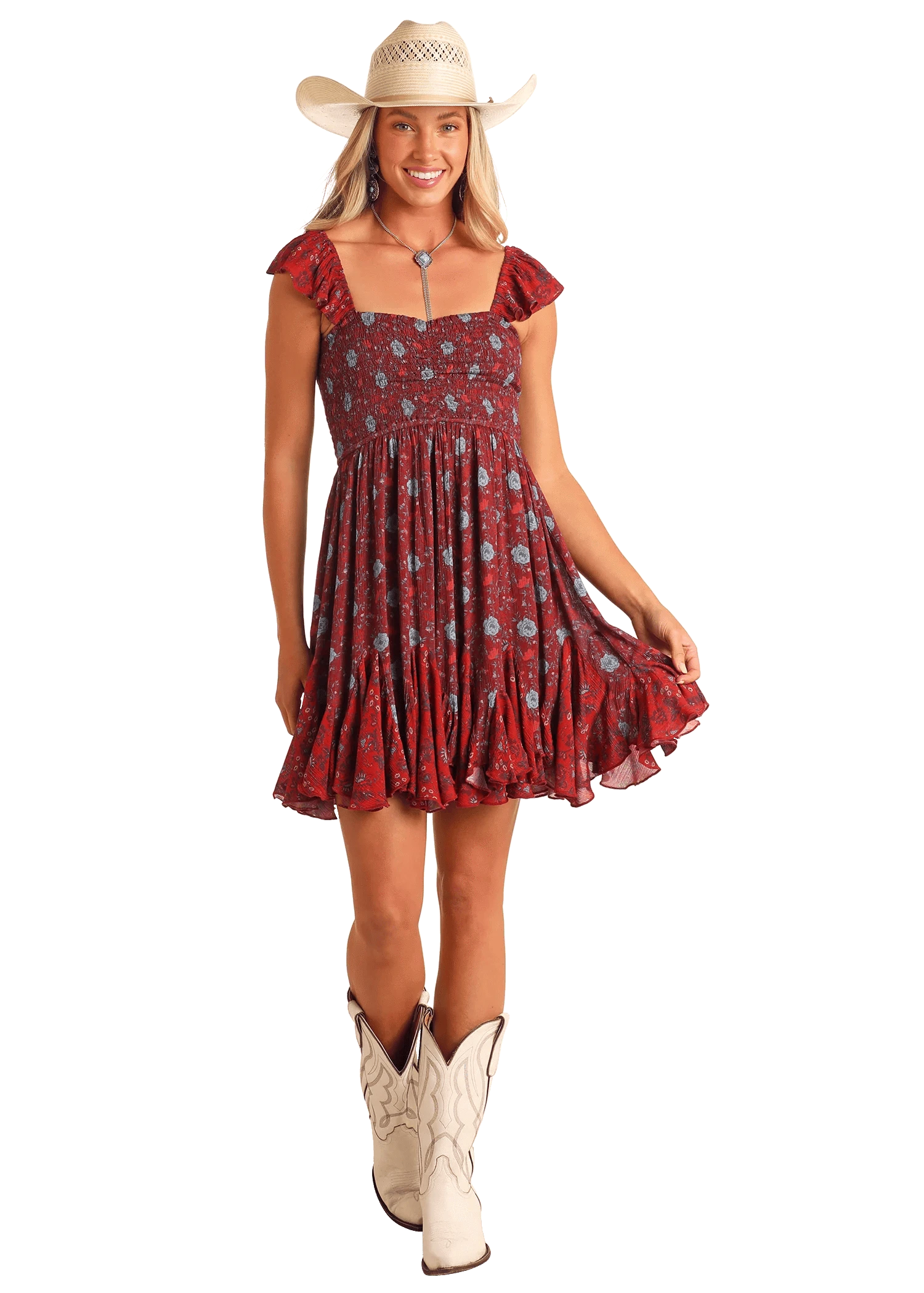 ROCK & ROLL WOMEN'S PATCH PRINT MINI DRESS WINE -BWD0R08132 Laherradurawwnc.com