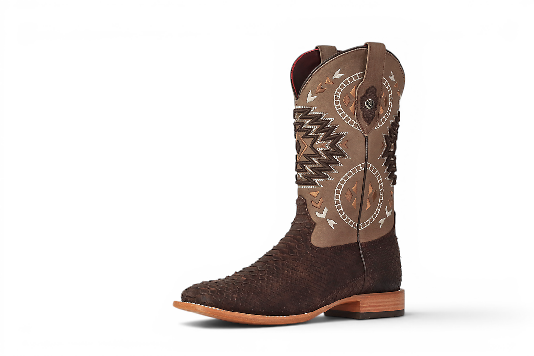 LA HERRADURA LH009 MEN’S BOOTS EXOTIC-RANCHERA PYTHON BROWN NOBUCK SQ TOE EE