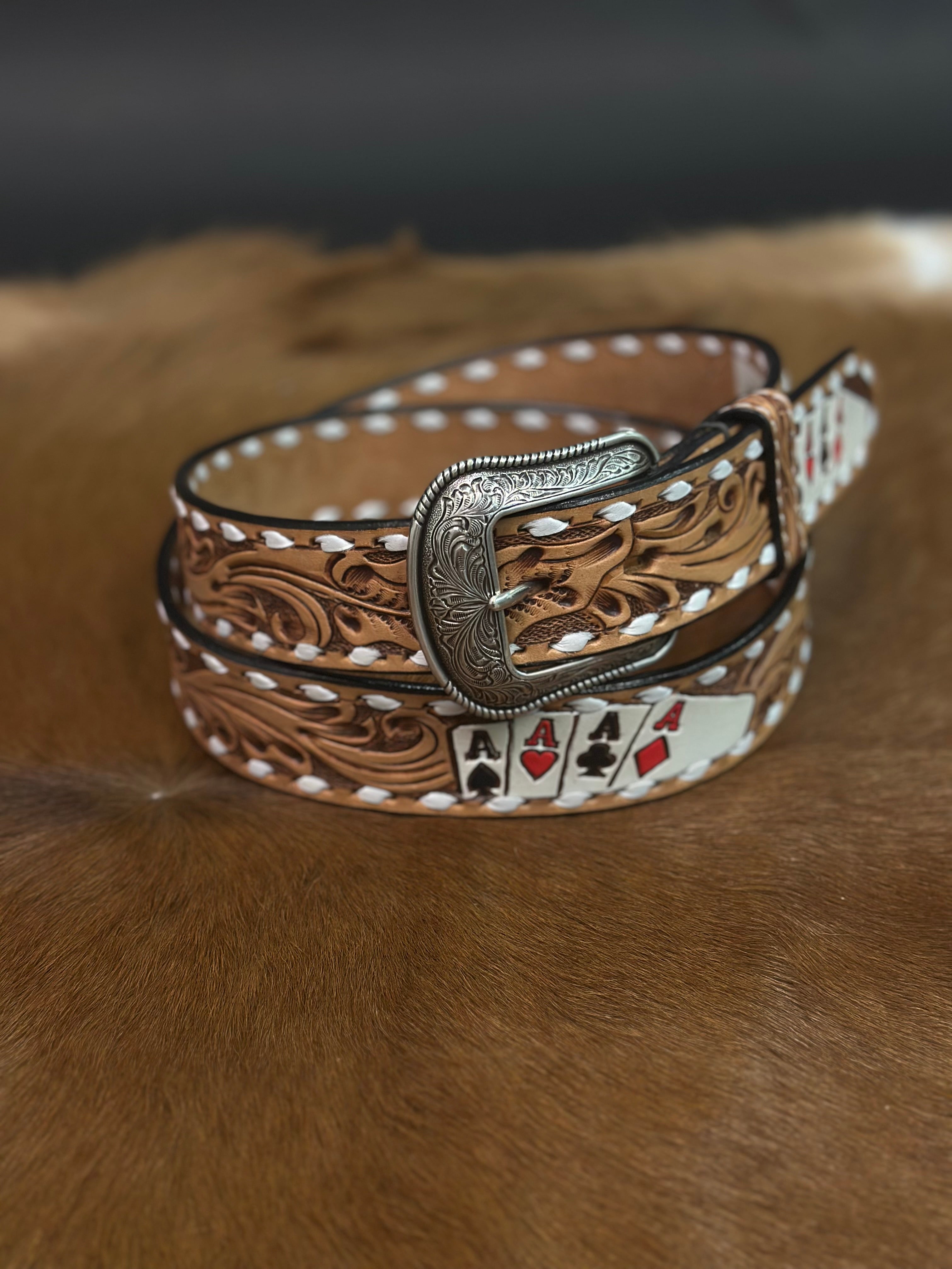 3D MENS WESTERN CINTO CUERO CARTAS BELT D10016848