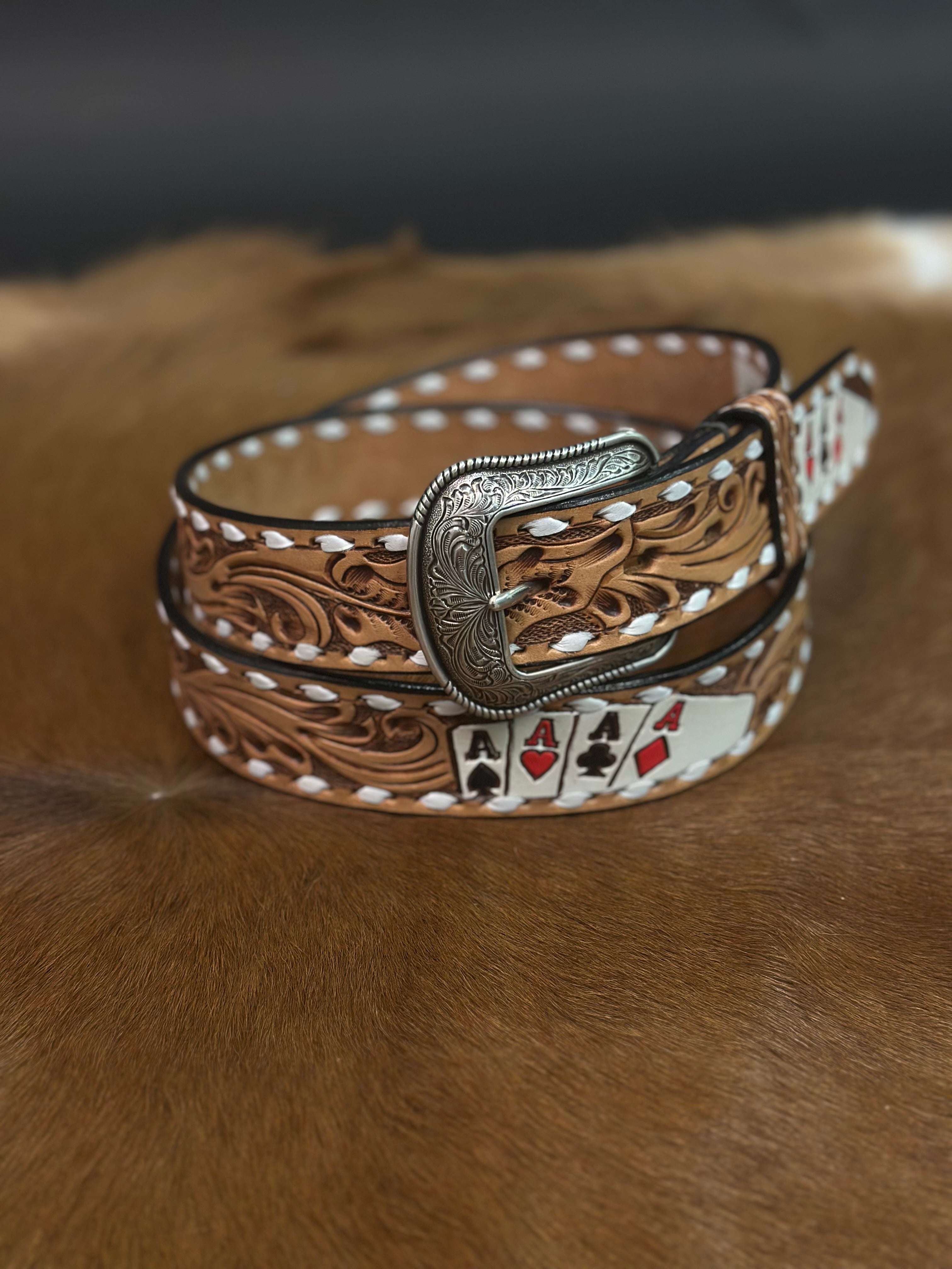 3D MENS WESTERN CINTO CUERO CARTAS BELT D10016848 Laherradurawwnc.com