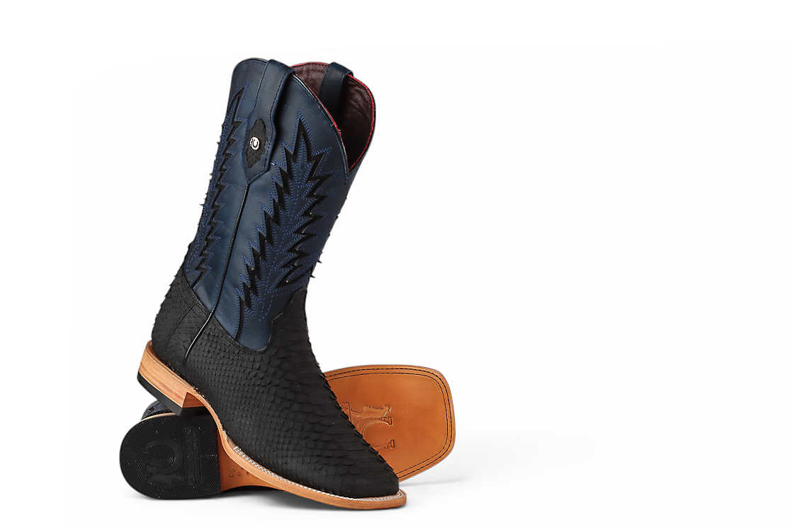 LA HERRADURA LH010 MEN’S BOOTS EXOTIC-RANCHERA PYTHON BLACK NOBUCK SQ TOE EE