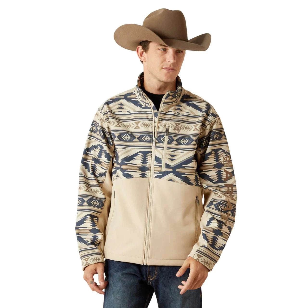 ARIAT MENS LOGO WHITE PEPPER SOUTHWEST SOFTSHELL JACKET 10062581 Laherradurawwnc.com