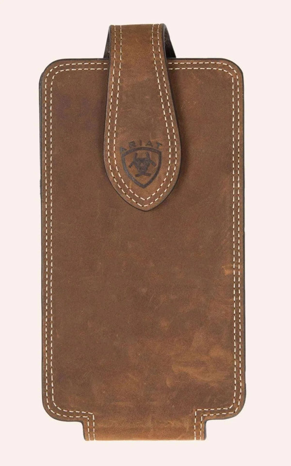 Funda de cuero marrón claro para teléfono celular Ariat cosida doble A0600044