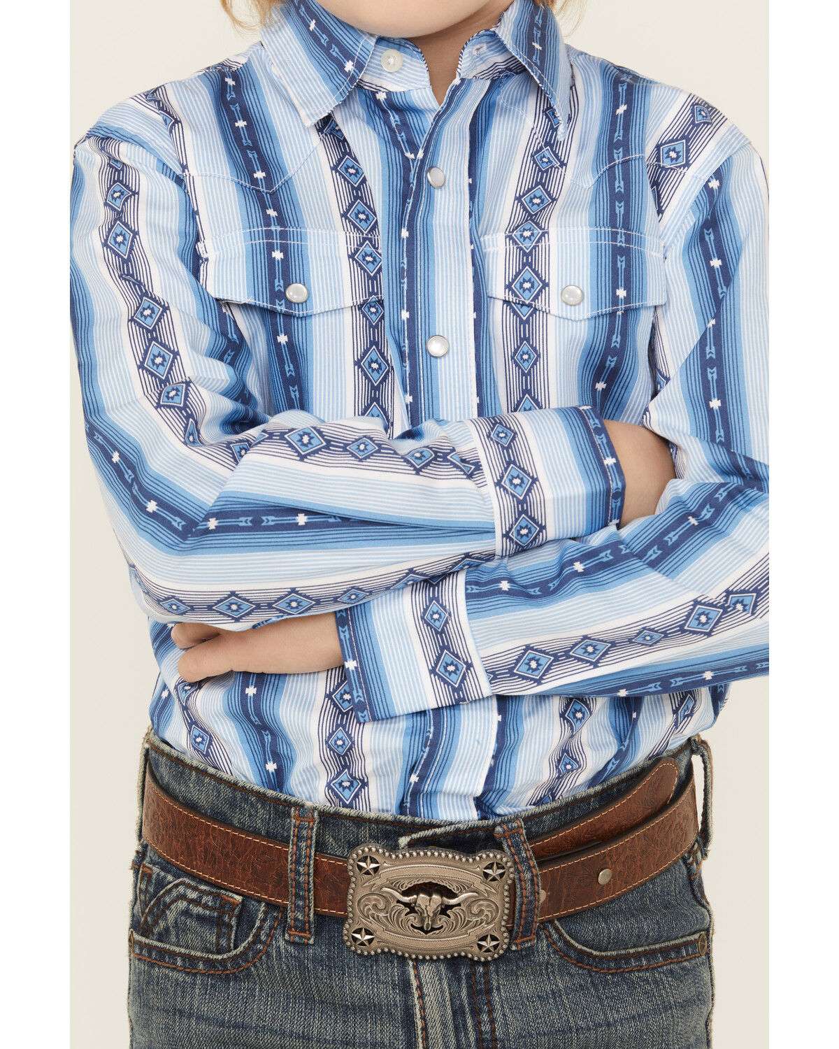 BOY'S WRANGLER LONG SLEEVE SHIRT BLUE 112359432 Laherradurawwnc.com