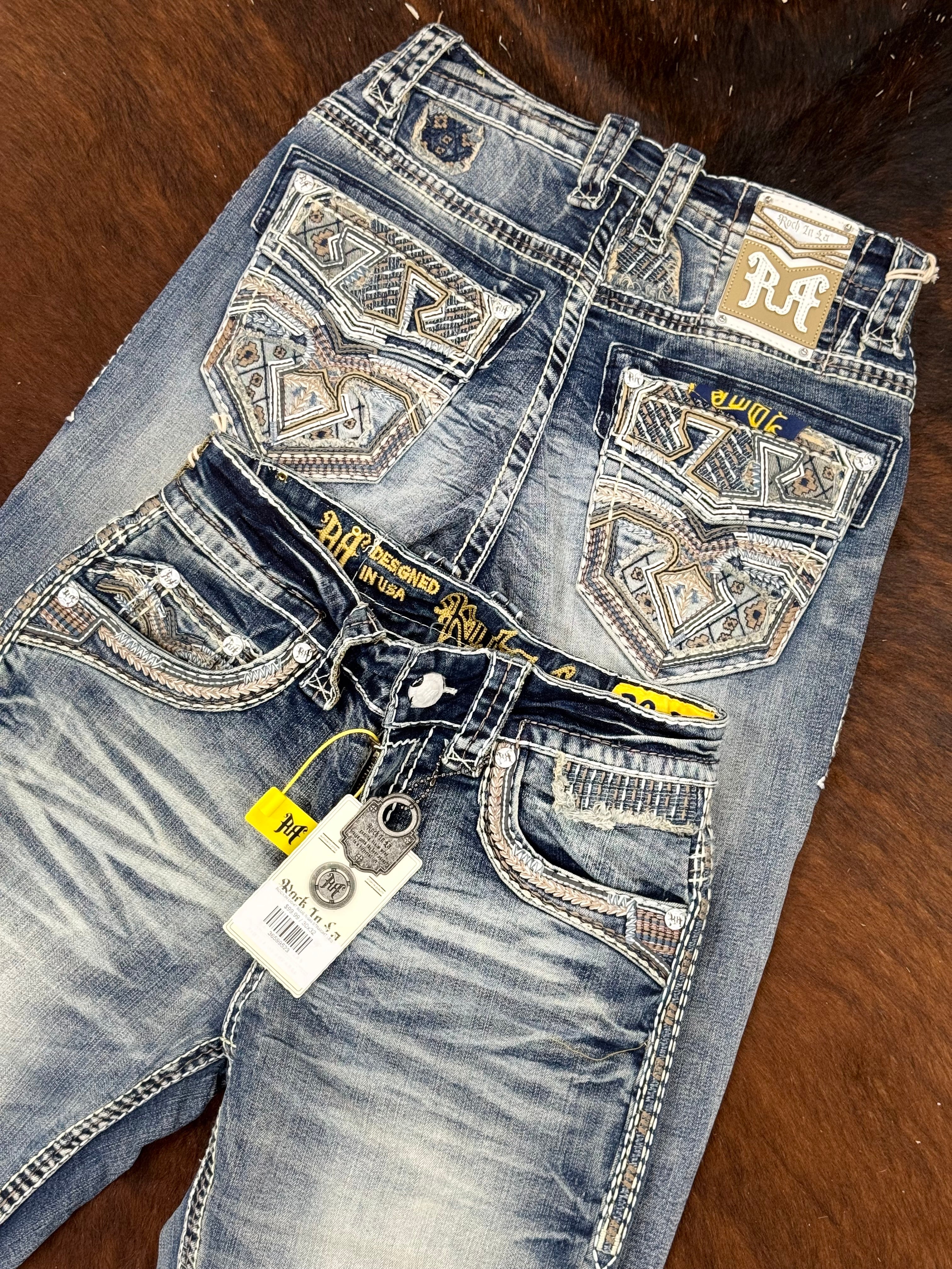 ROCK IN LA MENS LIGHT BLUE R-386 STRAIGHT LEG BOOT CUT JEANS