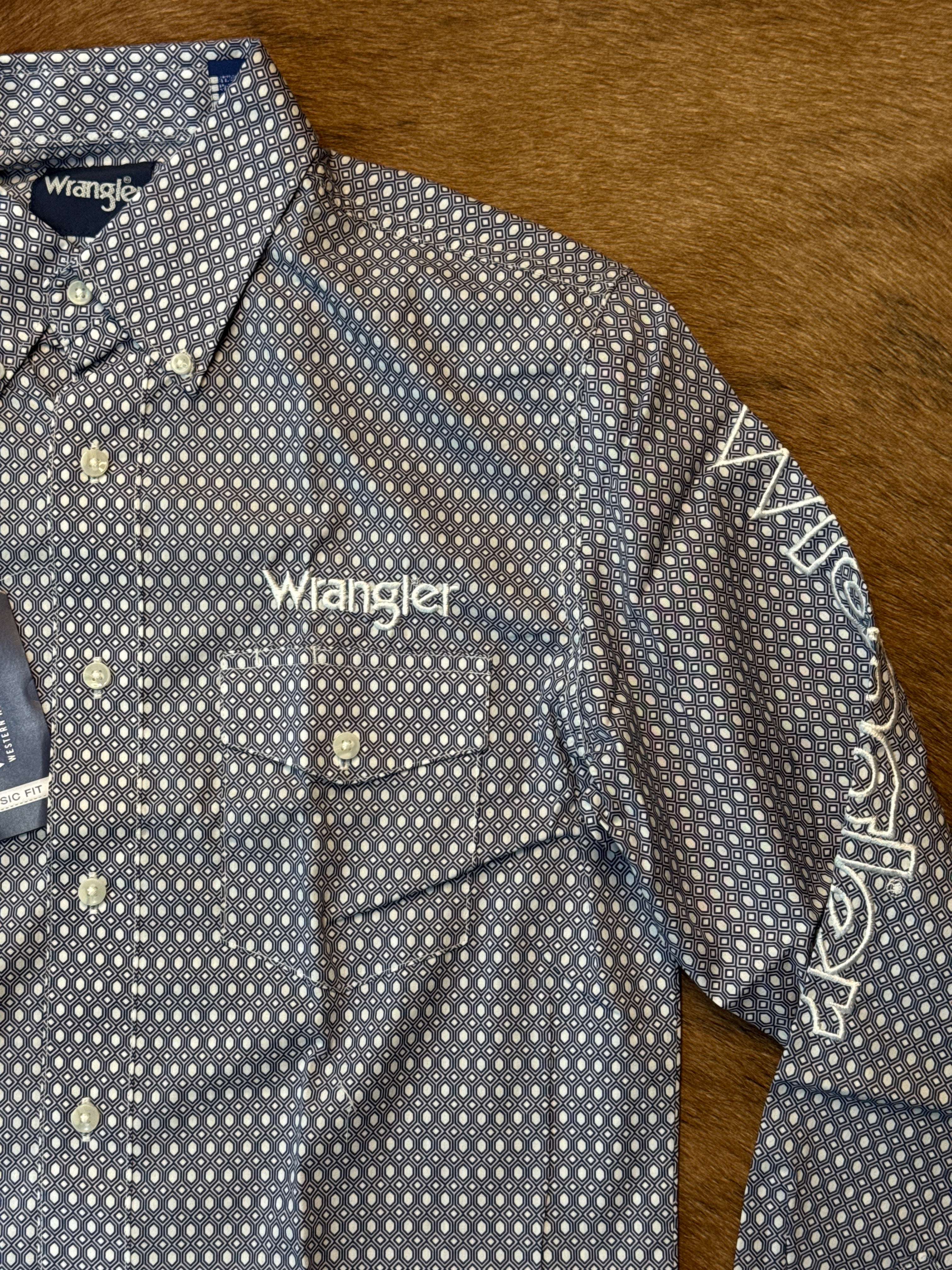 WRANGLER BLUE LONG SLEEVE SHIRT -112344432 Laherradurawwnc.com