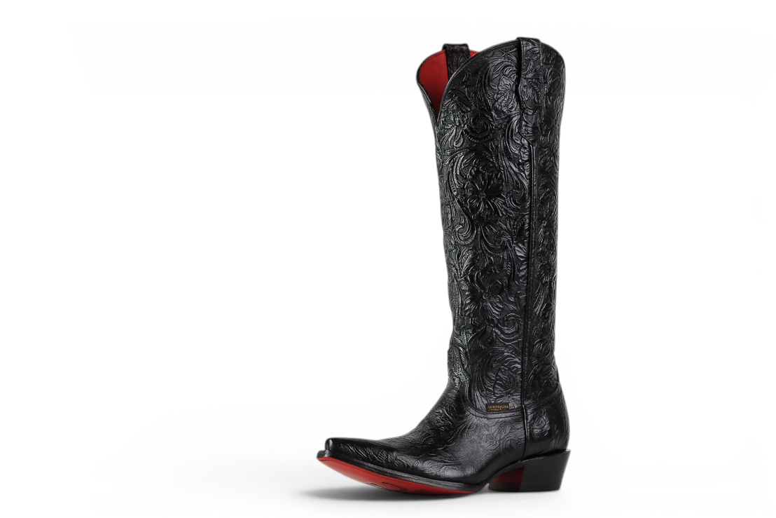 BOTAS ALTAS PARA MUJER LA HERRADURA NANCY CINCELADO NEGRO PUNTA CUADRADA