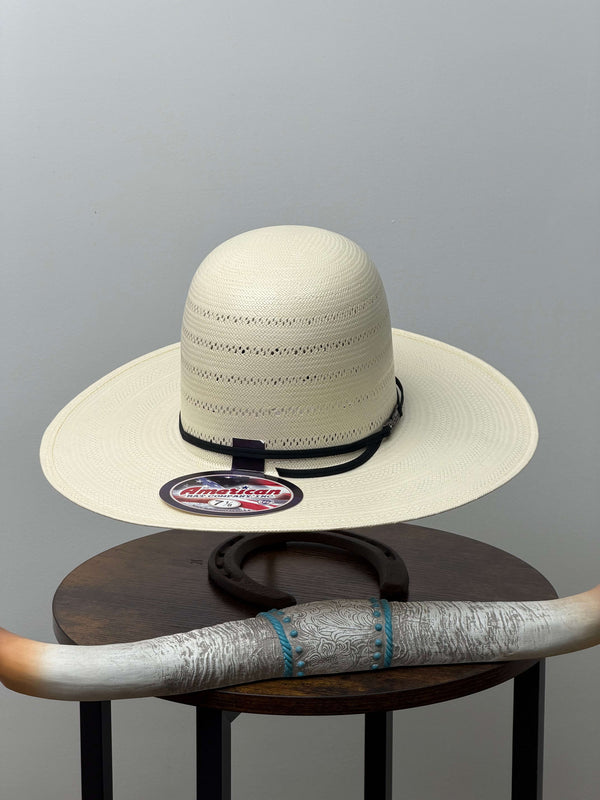 7410 SOMBRERO DE PAJA ABIERTO DE ALA PLANA ESTILO AMERICAN HAT