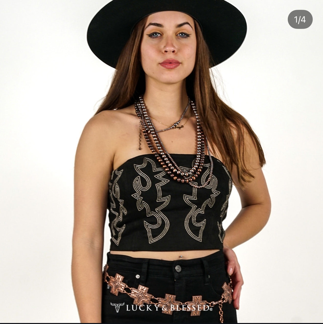 Lucky & Blessed Black top with beige print TO655