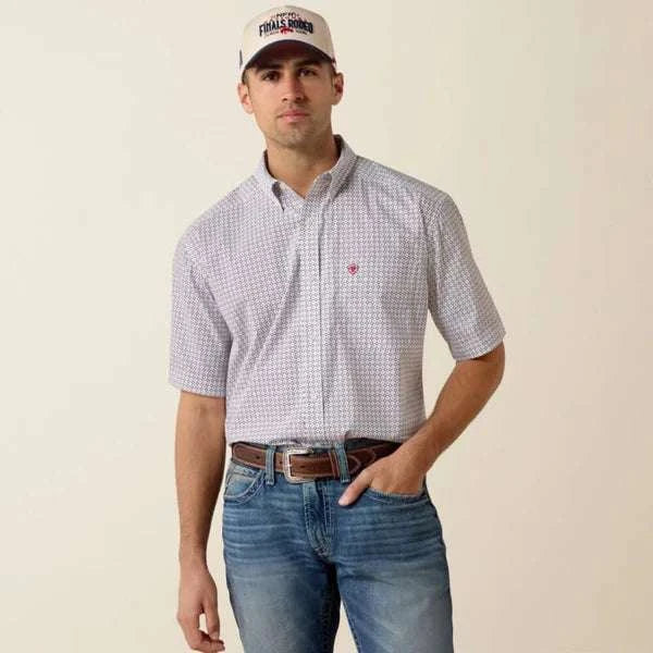 ARIAT MEN BRITTON SS SHRT WHITE GEO PRINT - 10073591 Laherradurawwnc.com