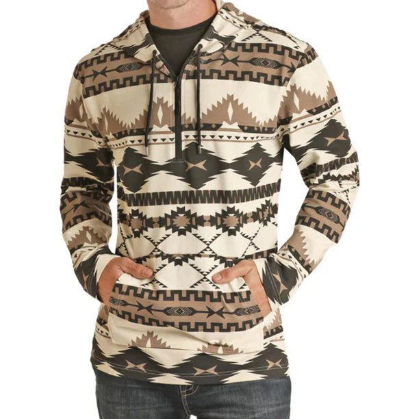 POWER RIVER MEN AZTEC PRINT KNIT HODDIE NATURAL PRM091RZXN
