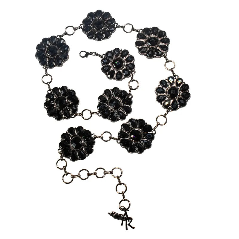 ANGEL RANCH WOMENS BLACK STOMNE CHAIN BELT D140010501