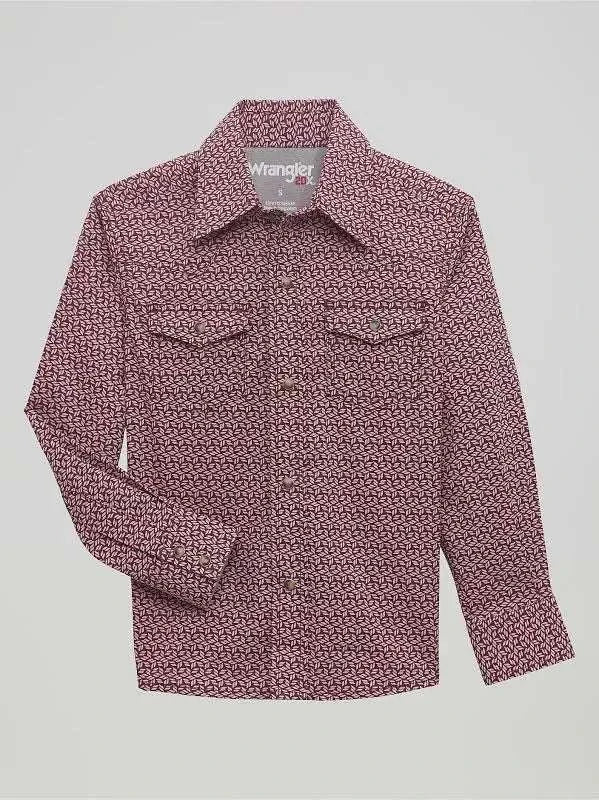BOY'S WRANGLER LONG SLEEVE SHIRT BURGANDI 112356536 Laherradurawwnc.com