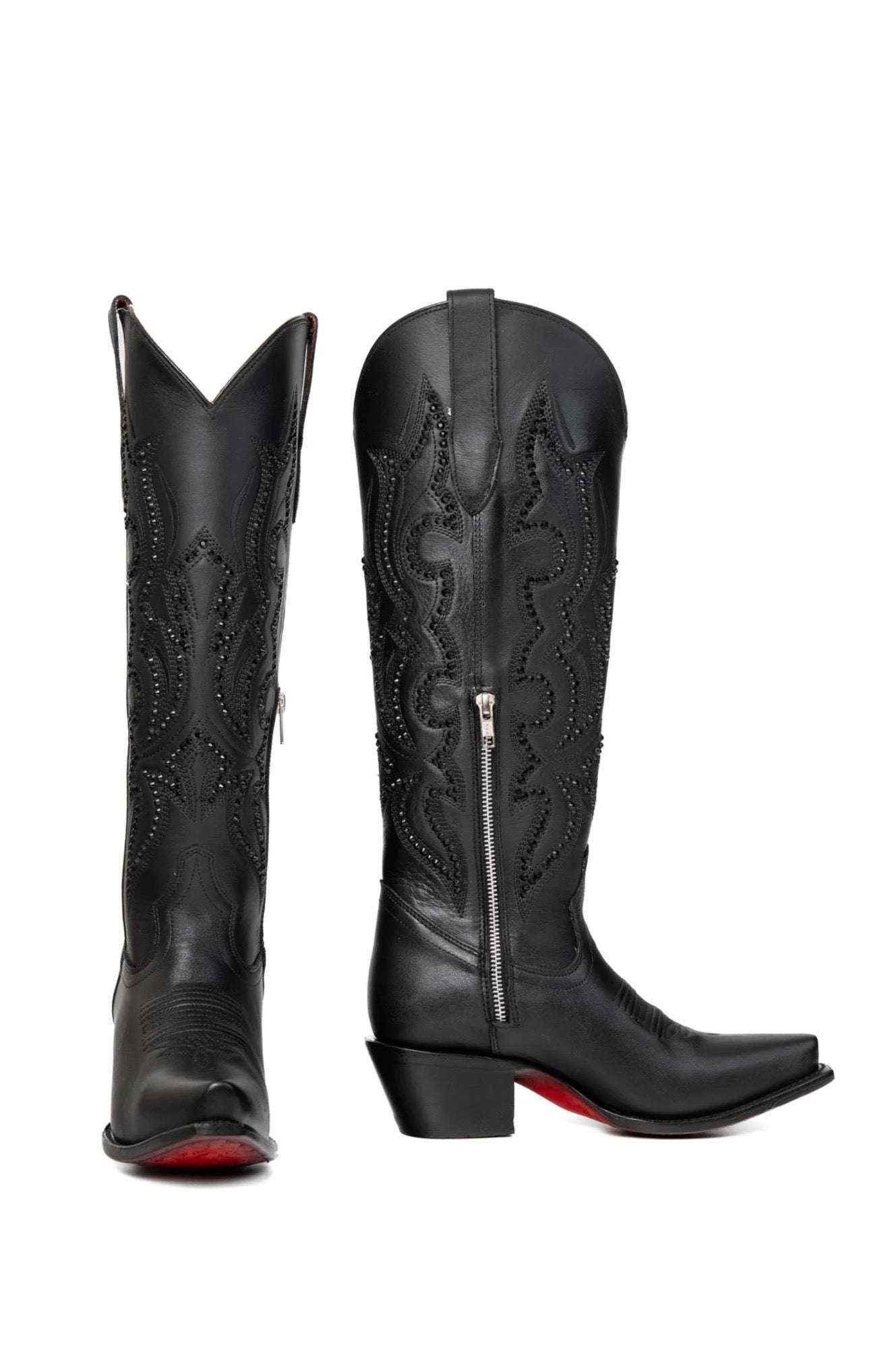 ROCKEM MARBELLA TALL GLAZE BLACK SNIP TOE RED BOTTOM Laherradurawwnc.com