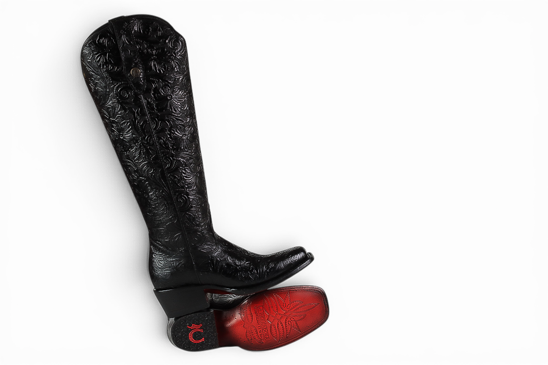 LA HERRADURA WOMEN TALL BOOT SQ TOE RDC/ NANCY CINCELADO FLORES NEGRO