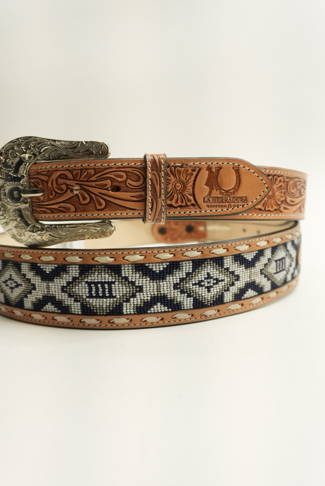 LA HERRADURA BELT AZTEC NAVY BLUE/WHITE NEW DESIGN