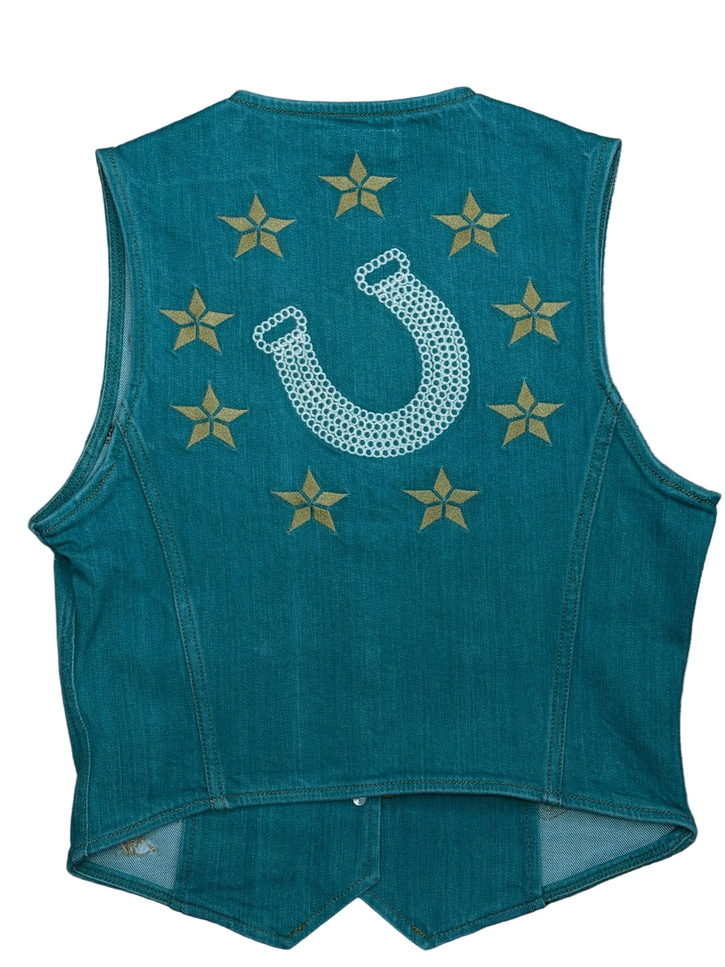 WRANGLER LAINEY WILSON DENIM TURQUOISE VEST- 112375558 Laherradurawwnc.com