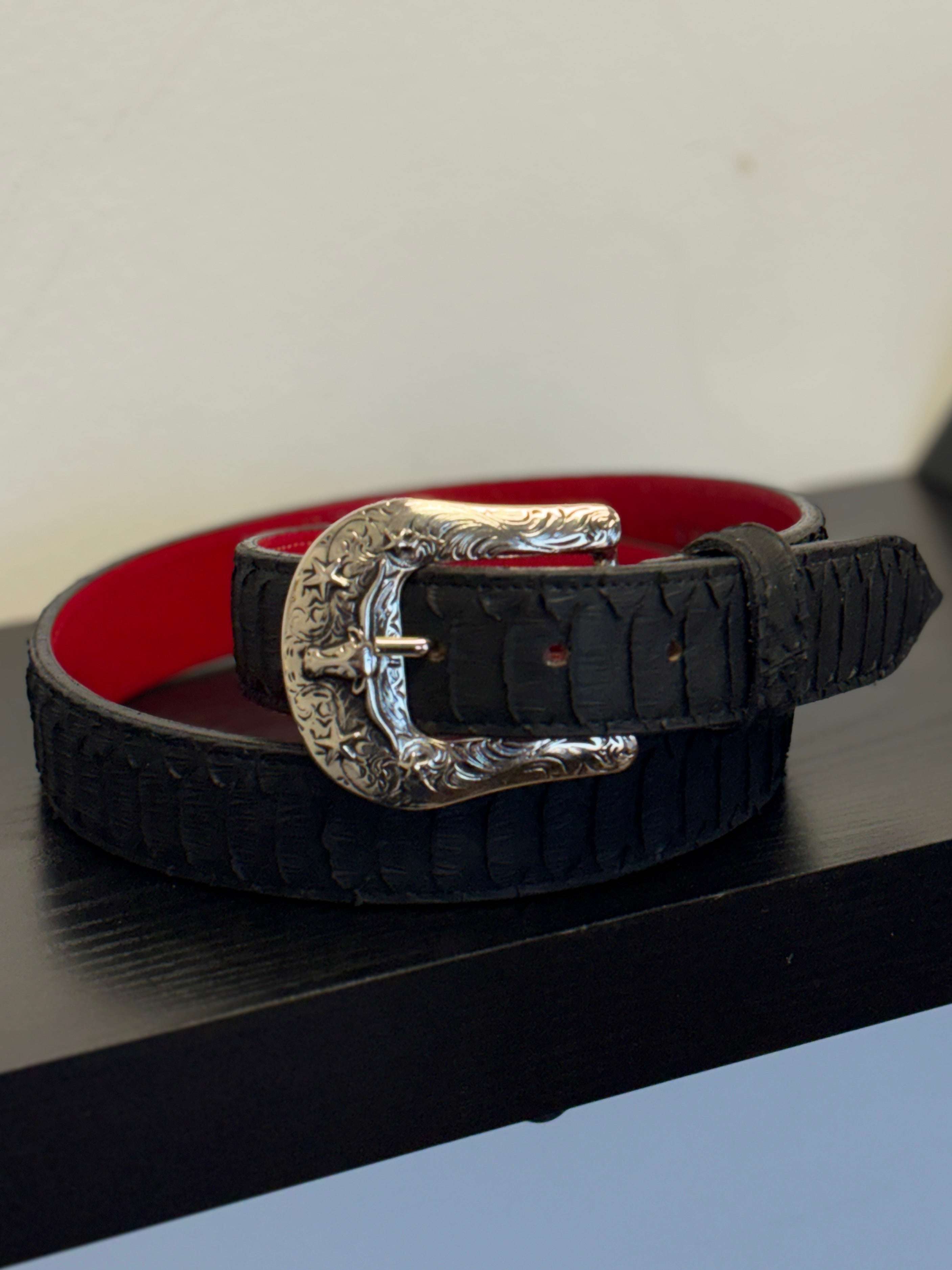 CINTO ROCKEM' PRINT PYTHON BLACK AND RED BELT Laherradurawwnc.com